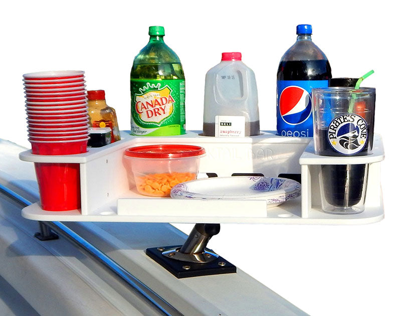 Docktail Butler Boat Table with Adjustable Rod Holder Mount