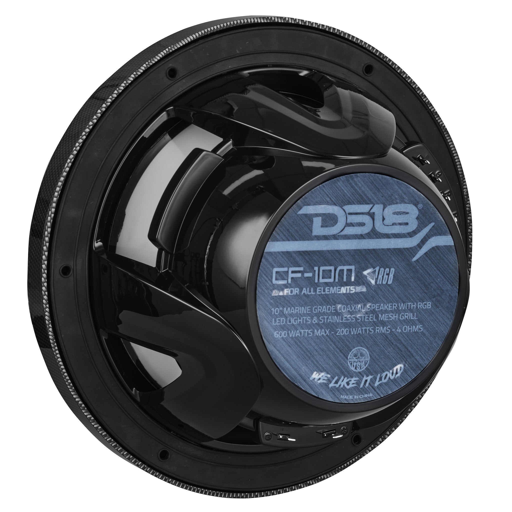 NXL 10" 2-Way Coaxial Marine Speaker With LED RGB Lights 200 Watts Rms 4-Ohm -Black Carbon Fiber