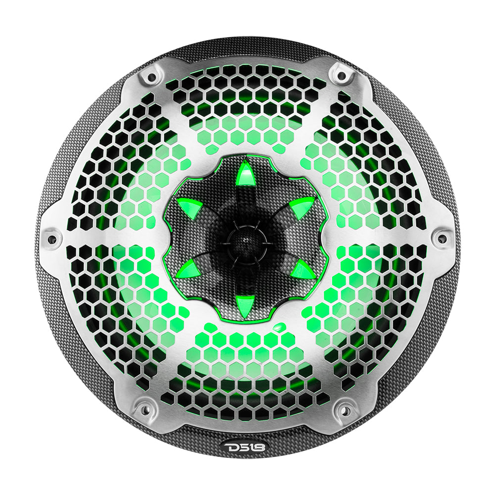 NXL 10" 2-Way Coaxial Marine Speaker With LED RGB Lights 200 Watts Rms 4-Ohm -Black Carbon Fiber