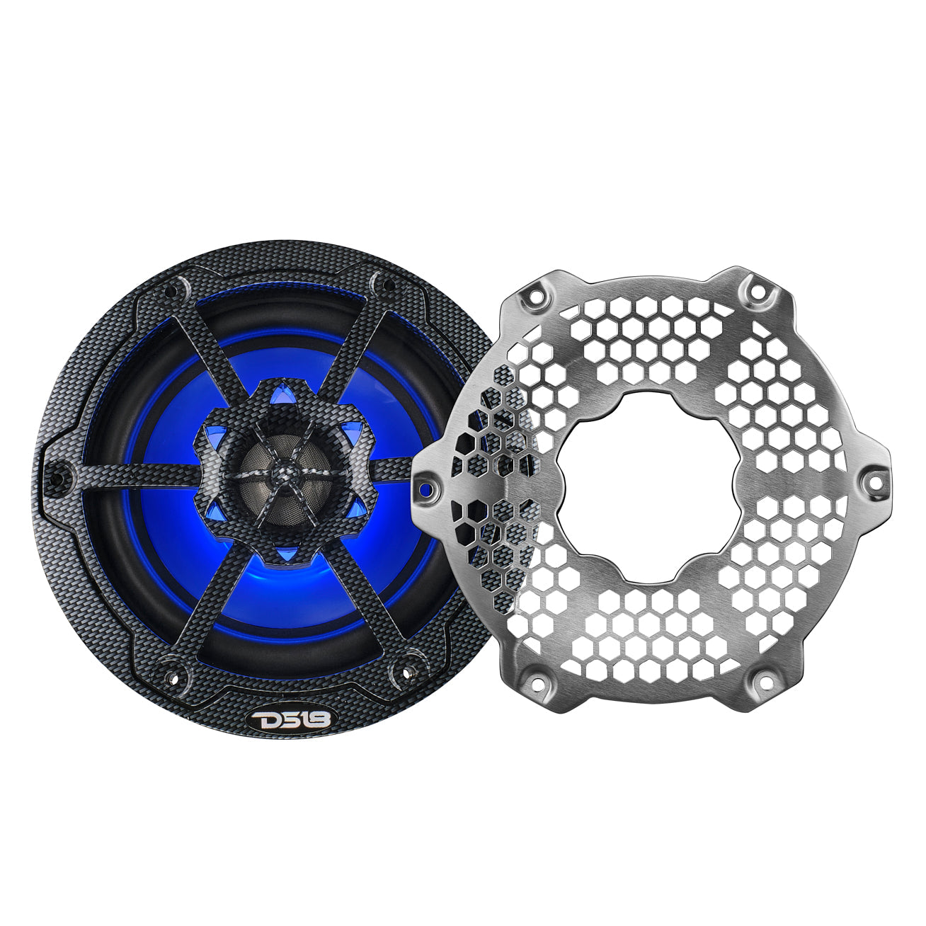 NXL 6.5" 2-Way Coaxial Marine Speaker With LED RGB Lights 100 Watts Rms 4-Ohm - Black Carbon Fiber