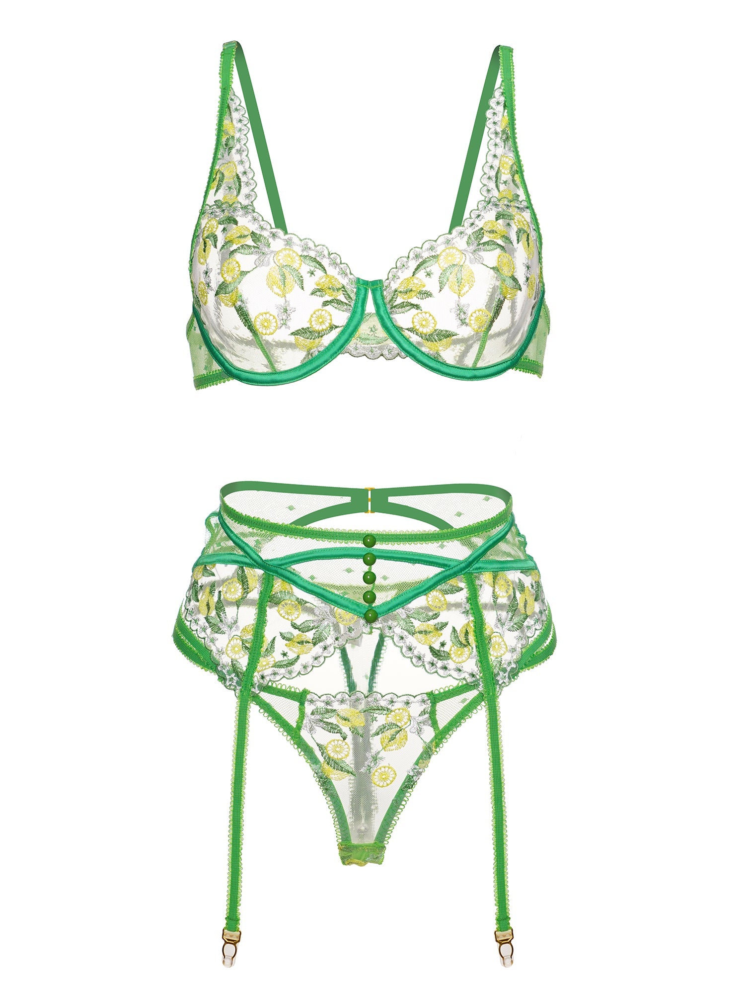 Fresh Lemon Embroidery Lingerie Set