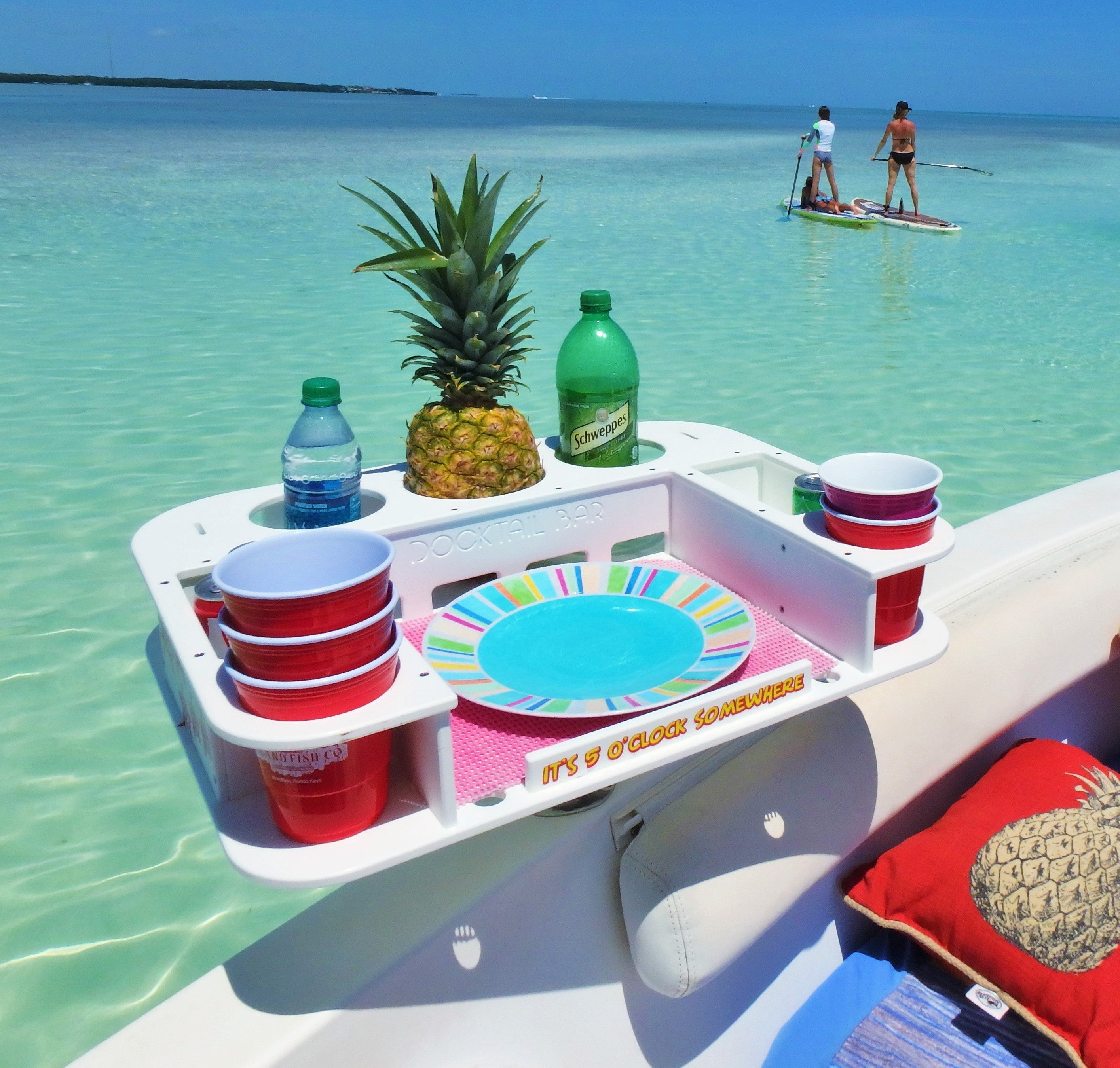 Docktail Butler Boat Table with Adjustable Rod Holder Mount