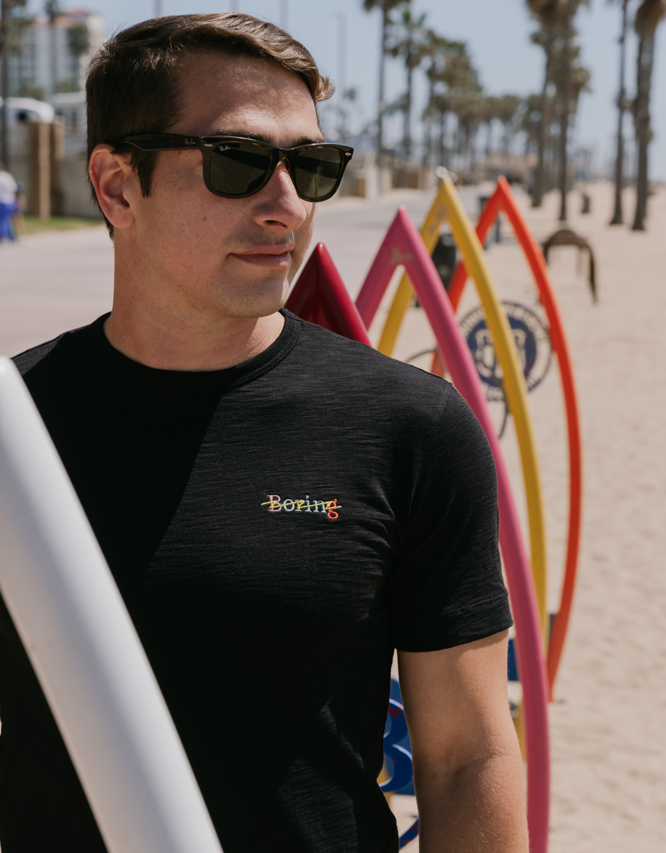 BORING EMBROIDERY - BLACK SLUB PIMA TEE