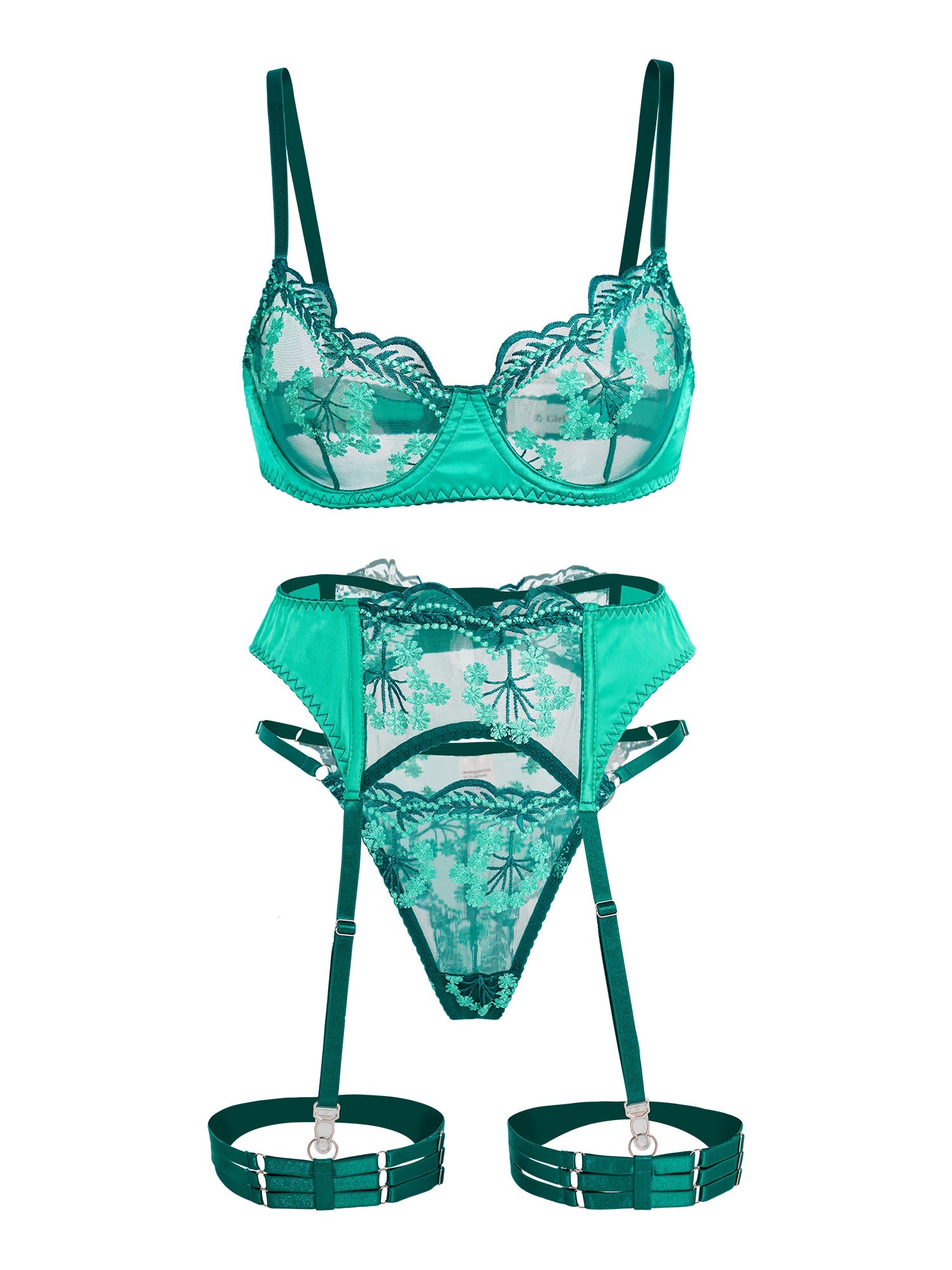 Vintage Turquoise Satin Embroidered Lingerie