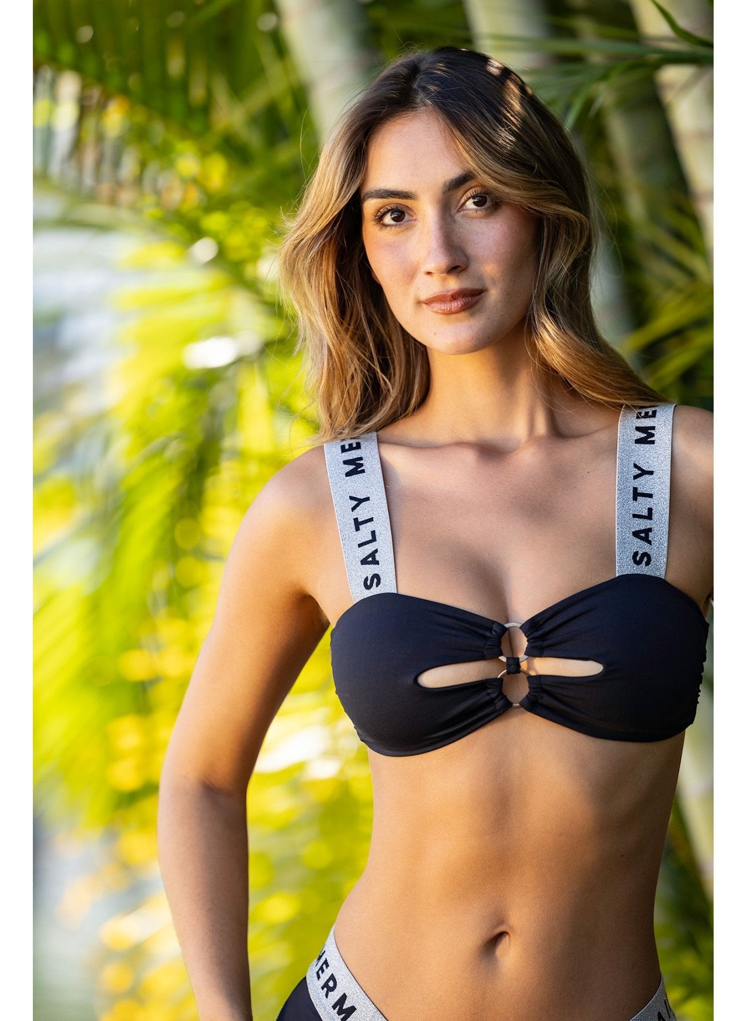 Birdie Banded Bikini Top - My Private Jet Black / Silver