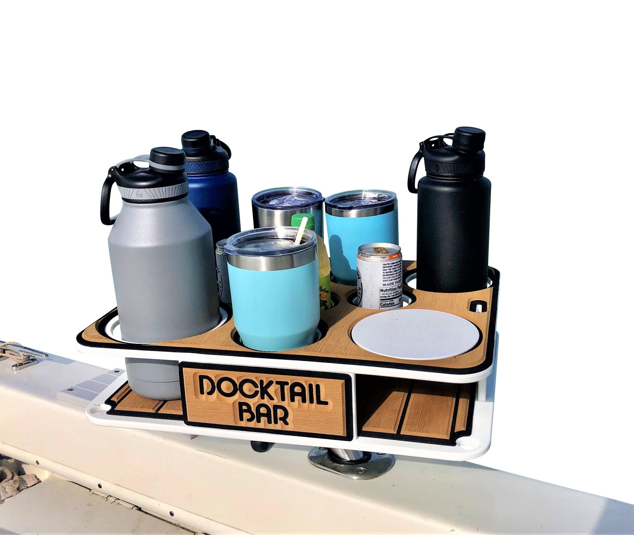 Docktail Boat Table Caddy with Adjustable Rod Holder Mount