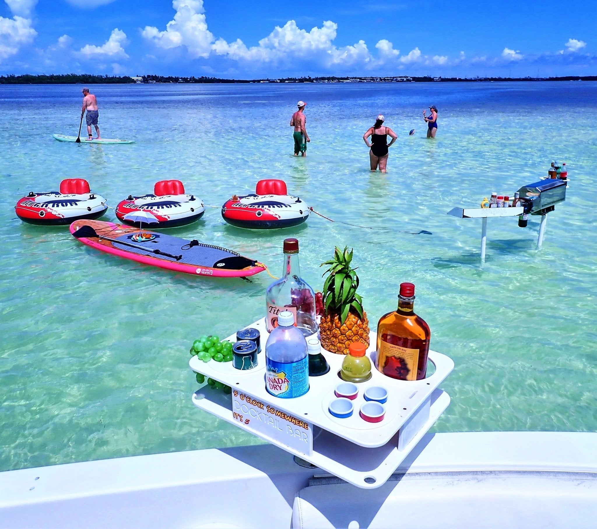 Docktail Boat Table Caddy with Adjustable Rod Holder Mount