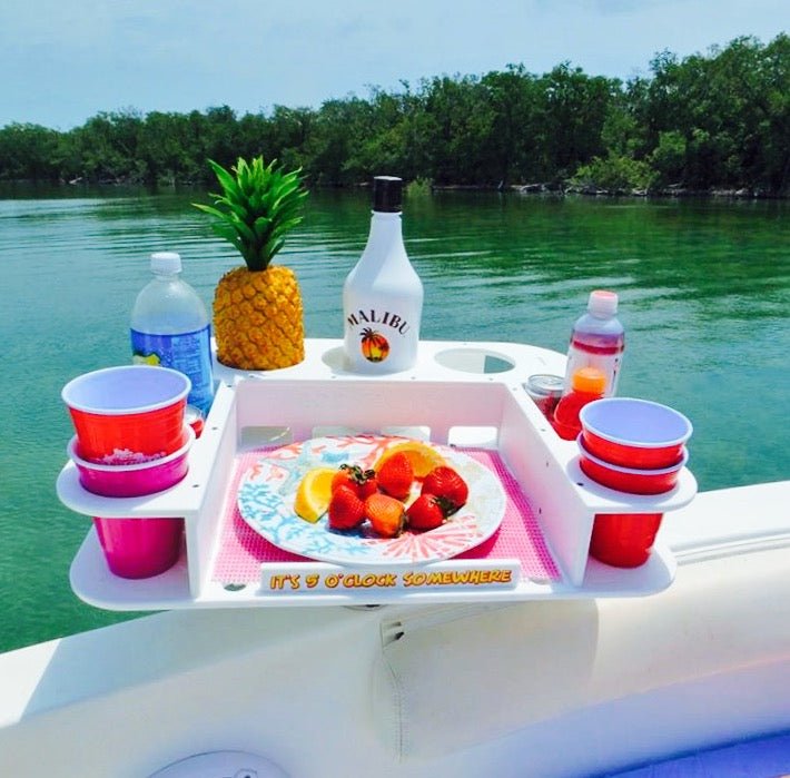 Docktail Butler Boat Table with Adjustable Rod Holder Mount