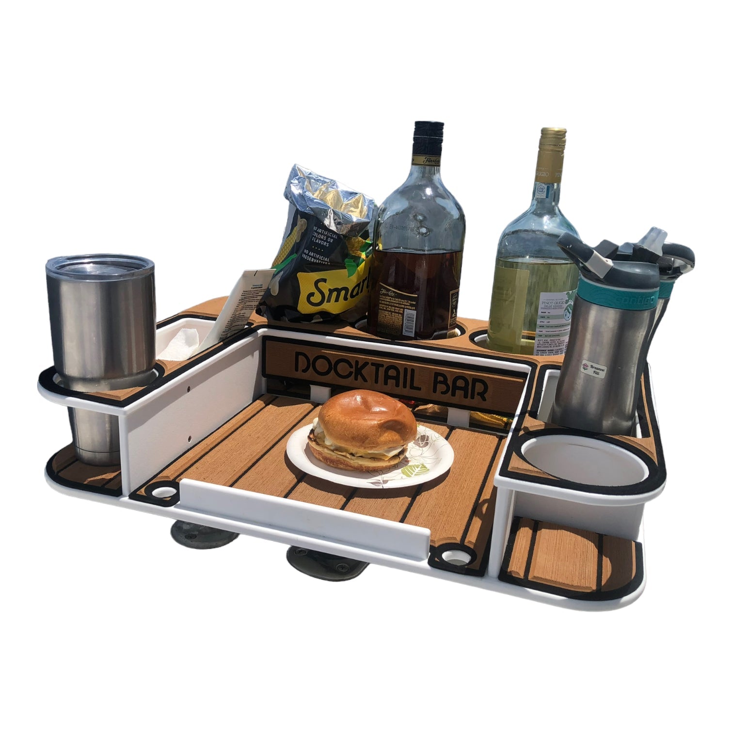 Docktail Butler Boat Table with Adjustable Rod Holder Mount