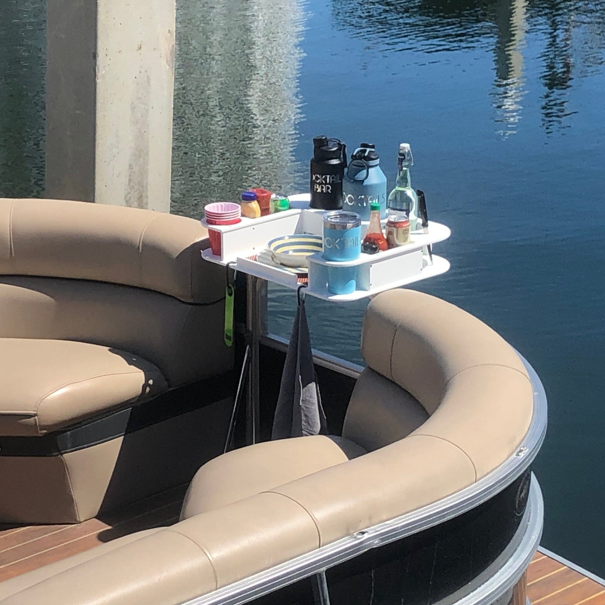 Docktail Butler Boat Table with Pontoon Boat Rail Mount