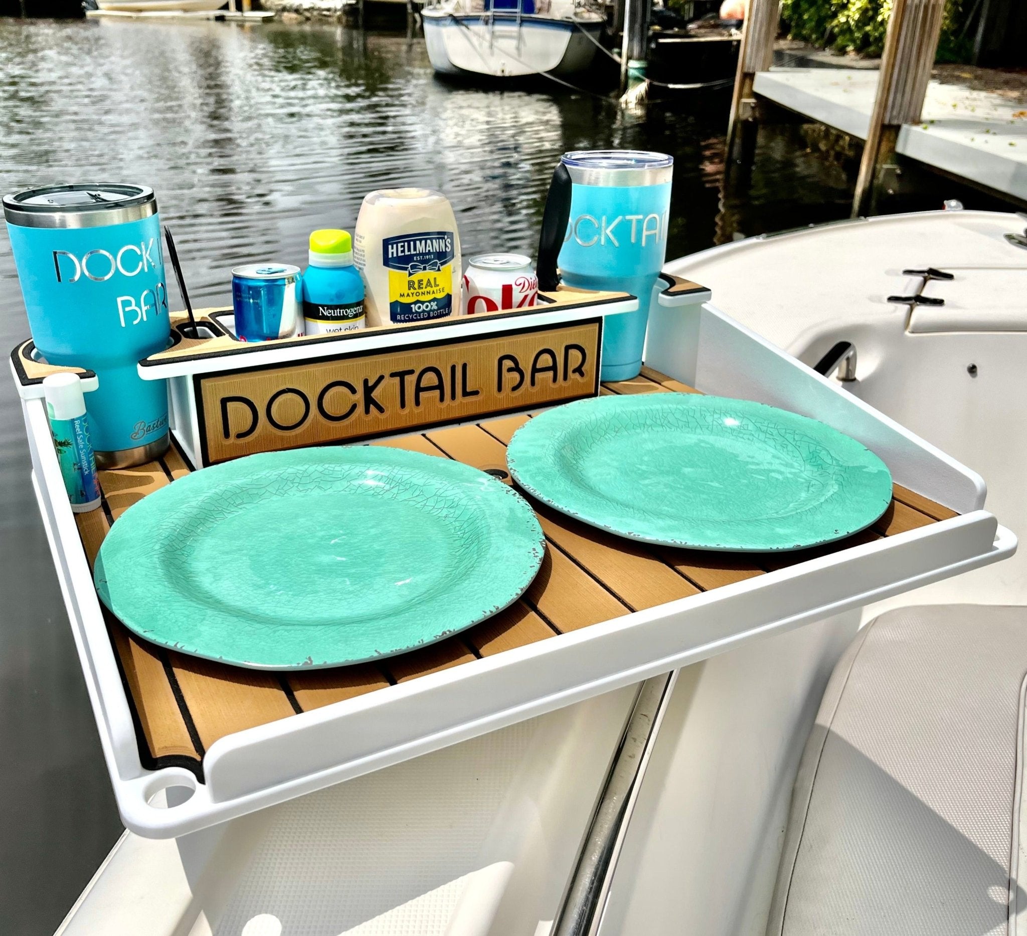 Docktail Utility Boat Table Accessory with Adjustable Rod Holder Mount