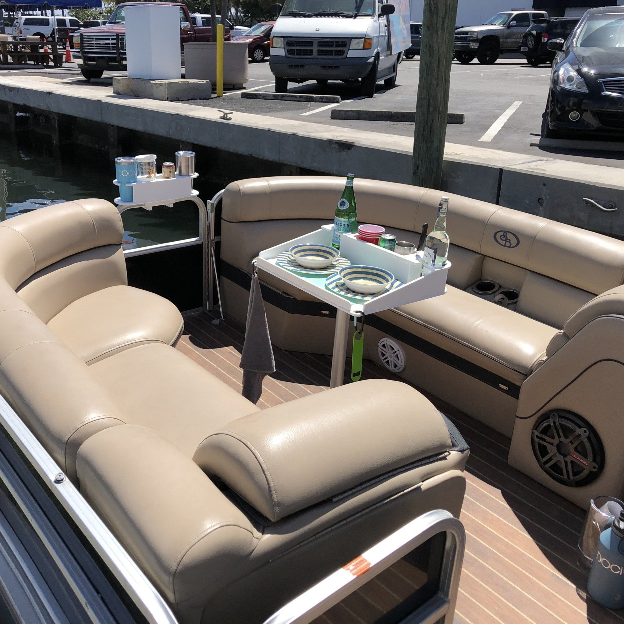 Docktail Utility Boat Table with Pedestal Table Attachment Options