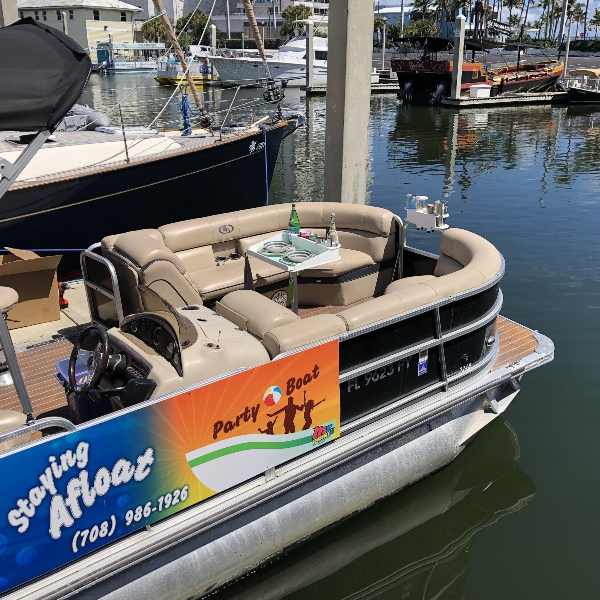 Docktail Utility Boat Table with Pedestal Table Attachment Options