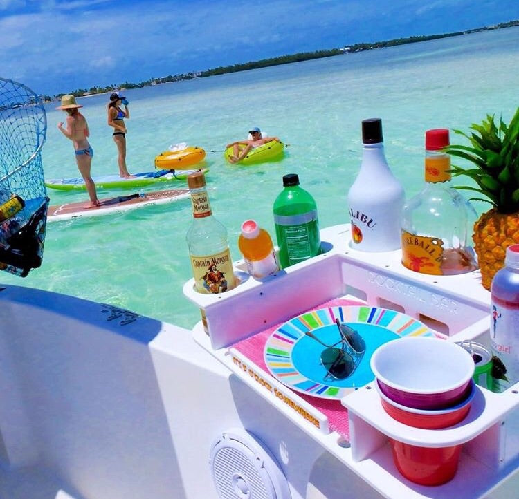 Docktail Butler Boat Table with Adjustable Rod Holder Mount