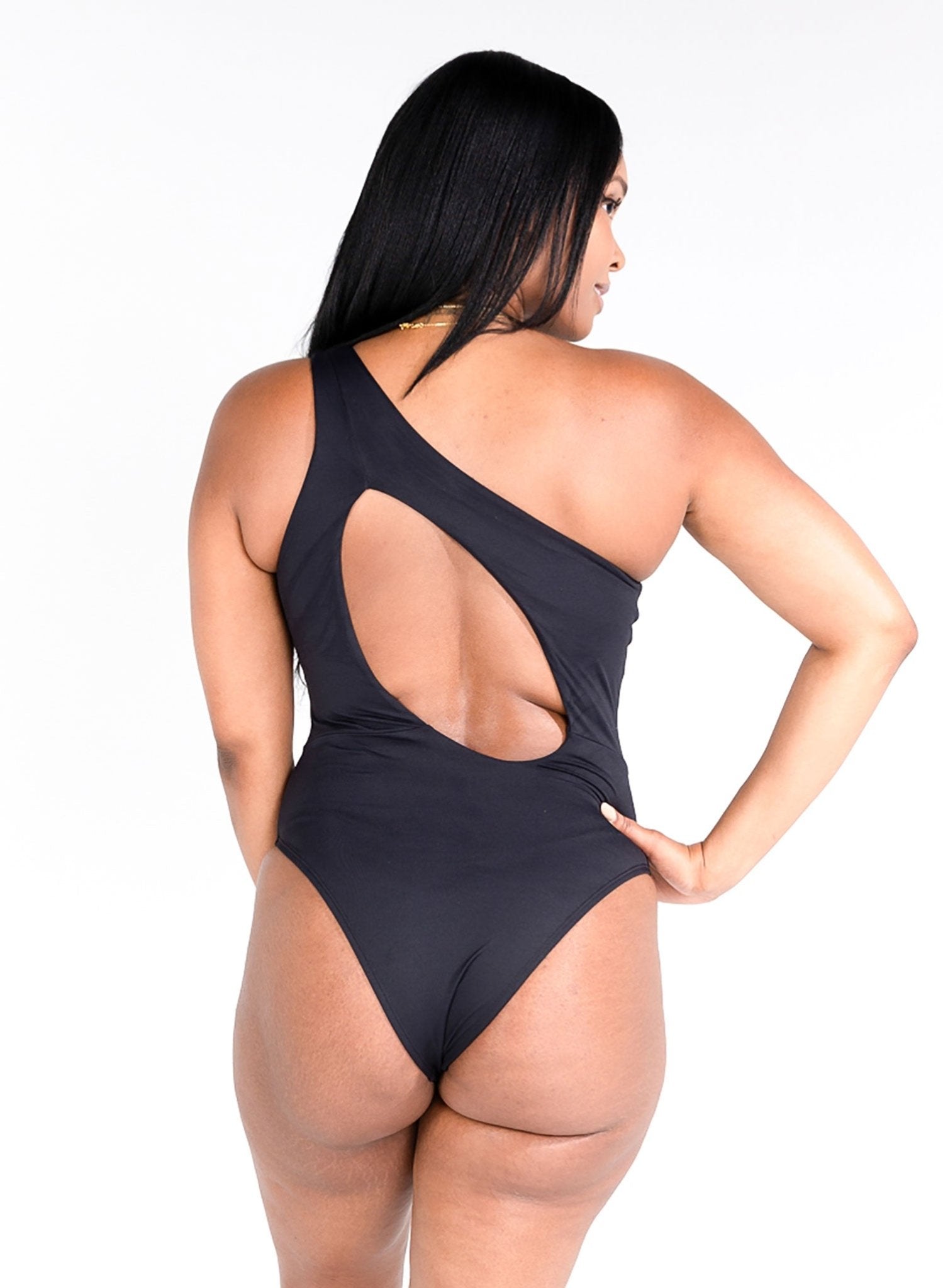 Kara Mesh One Shouder One Piece Swimsuit - My Private Jet Black