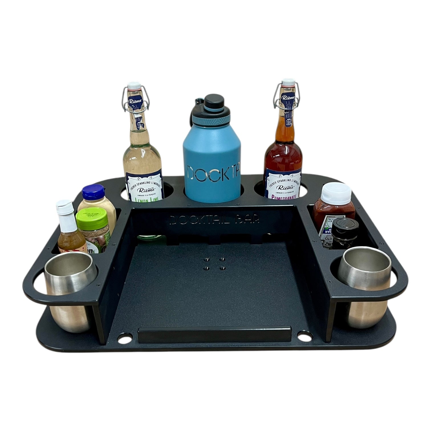 Midnight Series - Docktail Butler Boat Table with Adjustable Rod Holder Mount