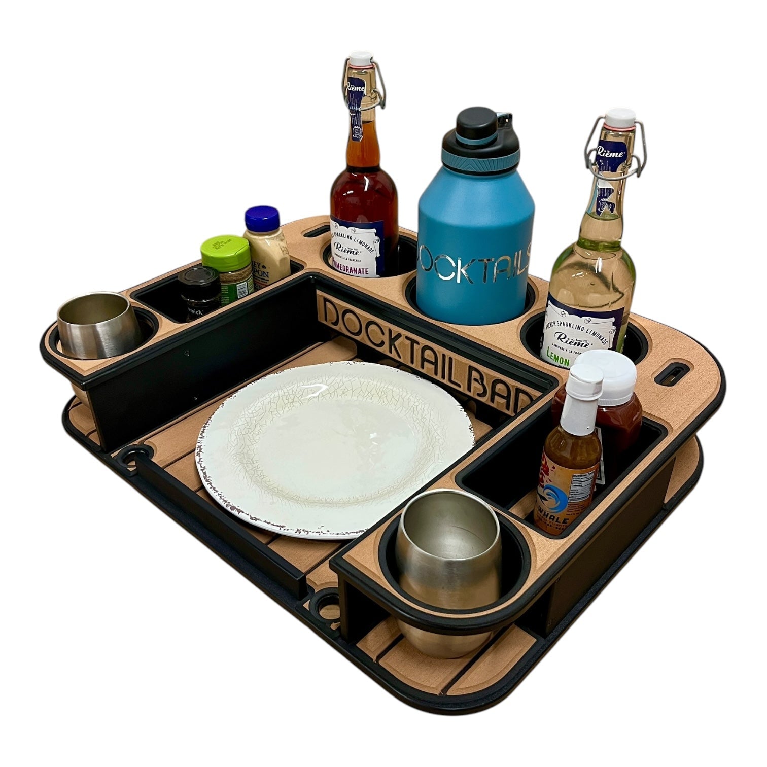 Midnight Series - Docktail Butler Boat Table with Adjustable Rod Holder Mount