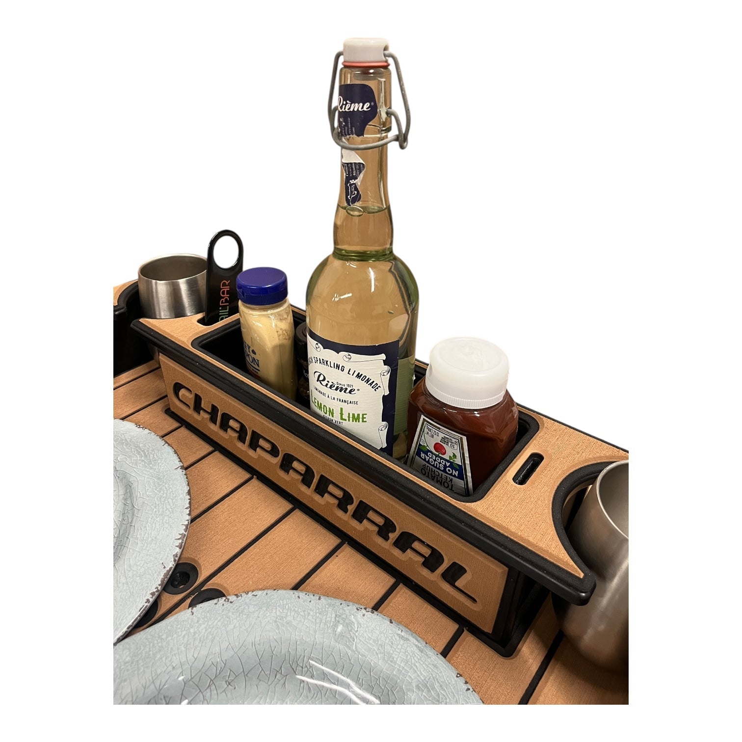 Midnight Series - Docktail Butler Boat Table with Adjustable Rod Holder Mount