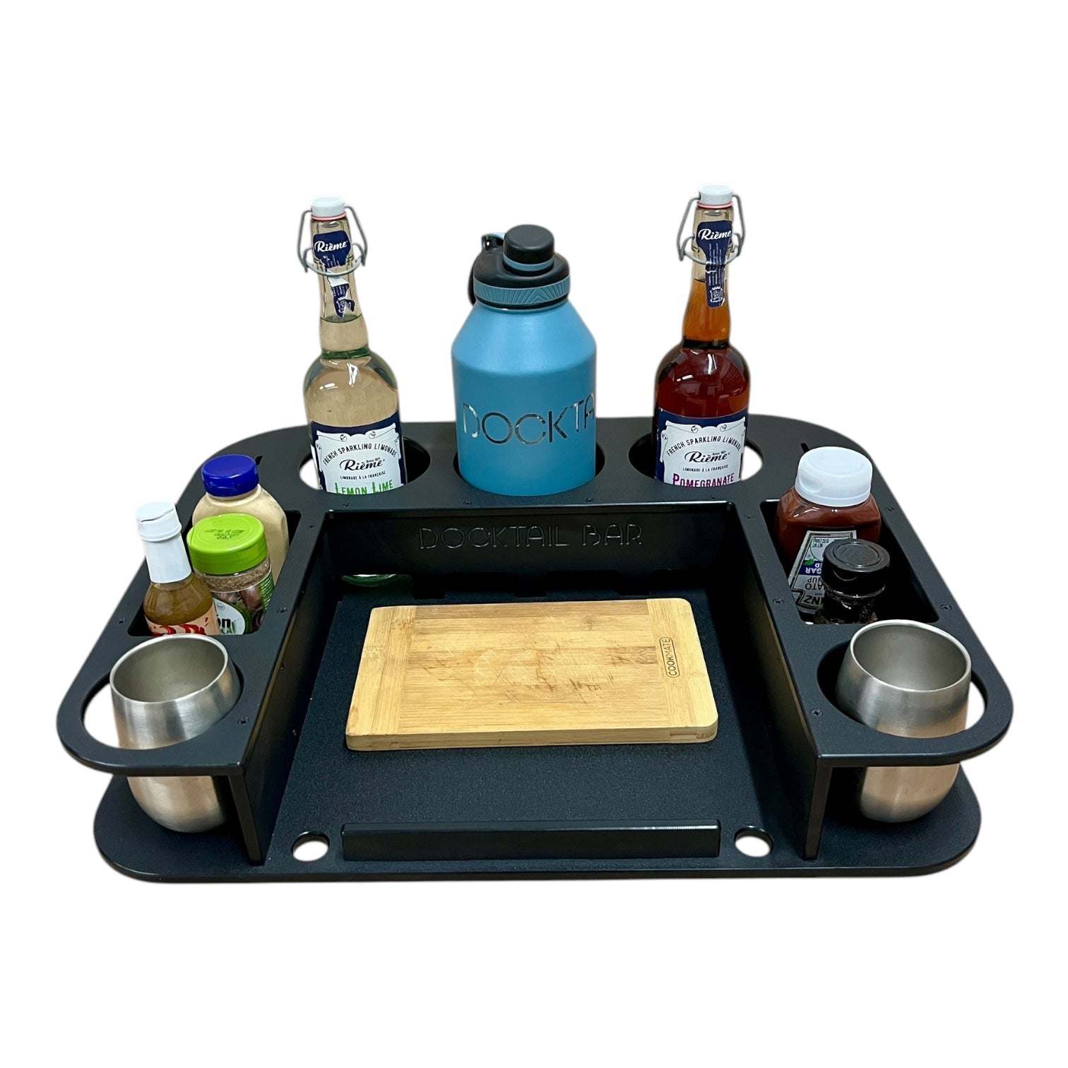 Midnight Series - Docktail Butler Boat Table with Adjustable Rod Holder Mount