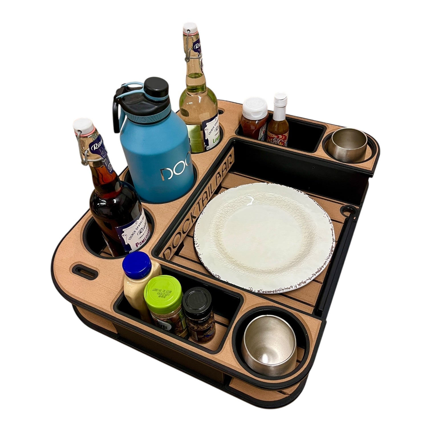 Midnight Series - Docktail Butler Boat Table with Adjustable Rod Holder Mount