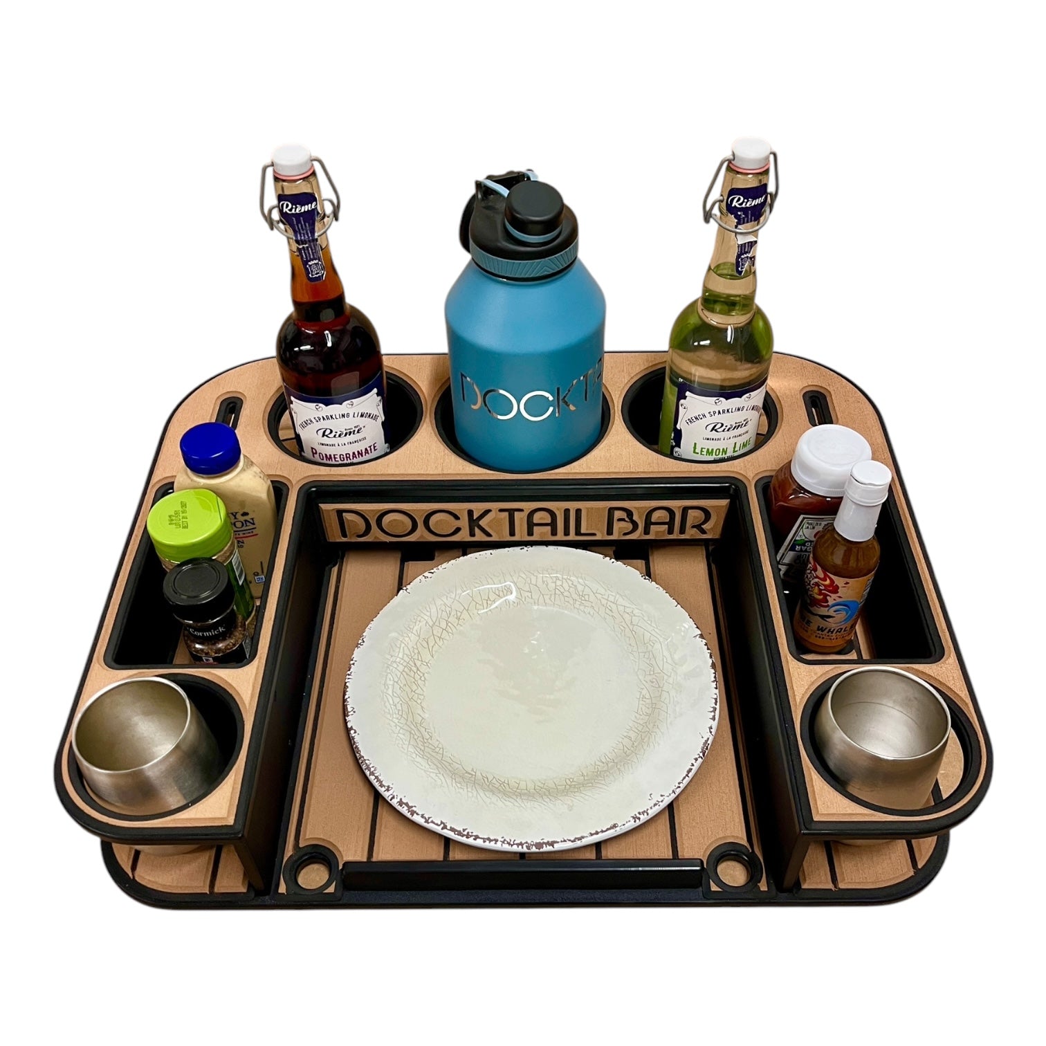 Midnight Series - Docktail Butler Boat Table with Adjustable Rod Holder Mount