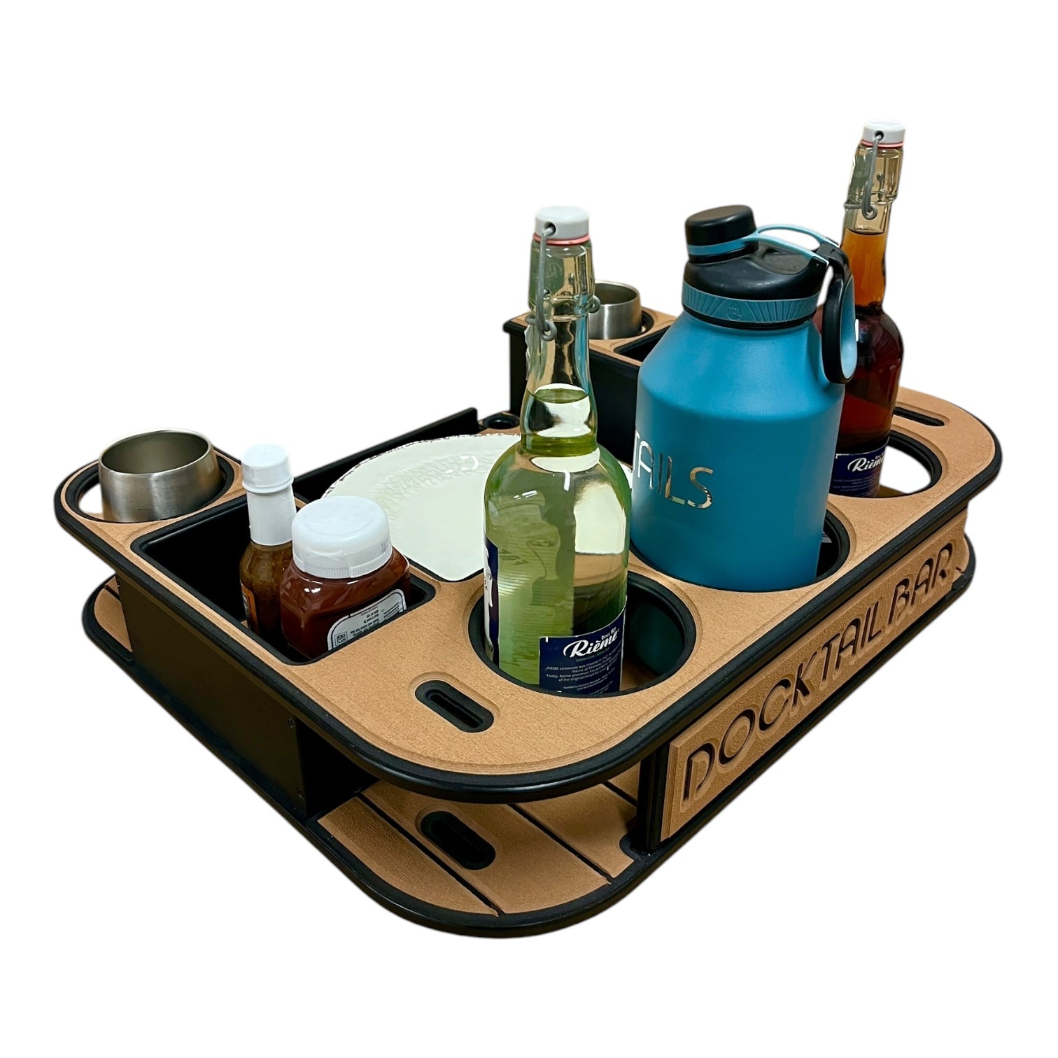 Midnight Series - Docktail Butler Boat Table with Adjustable Rod Holder Mount