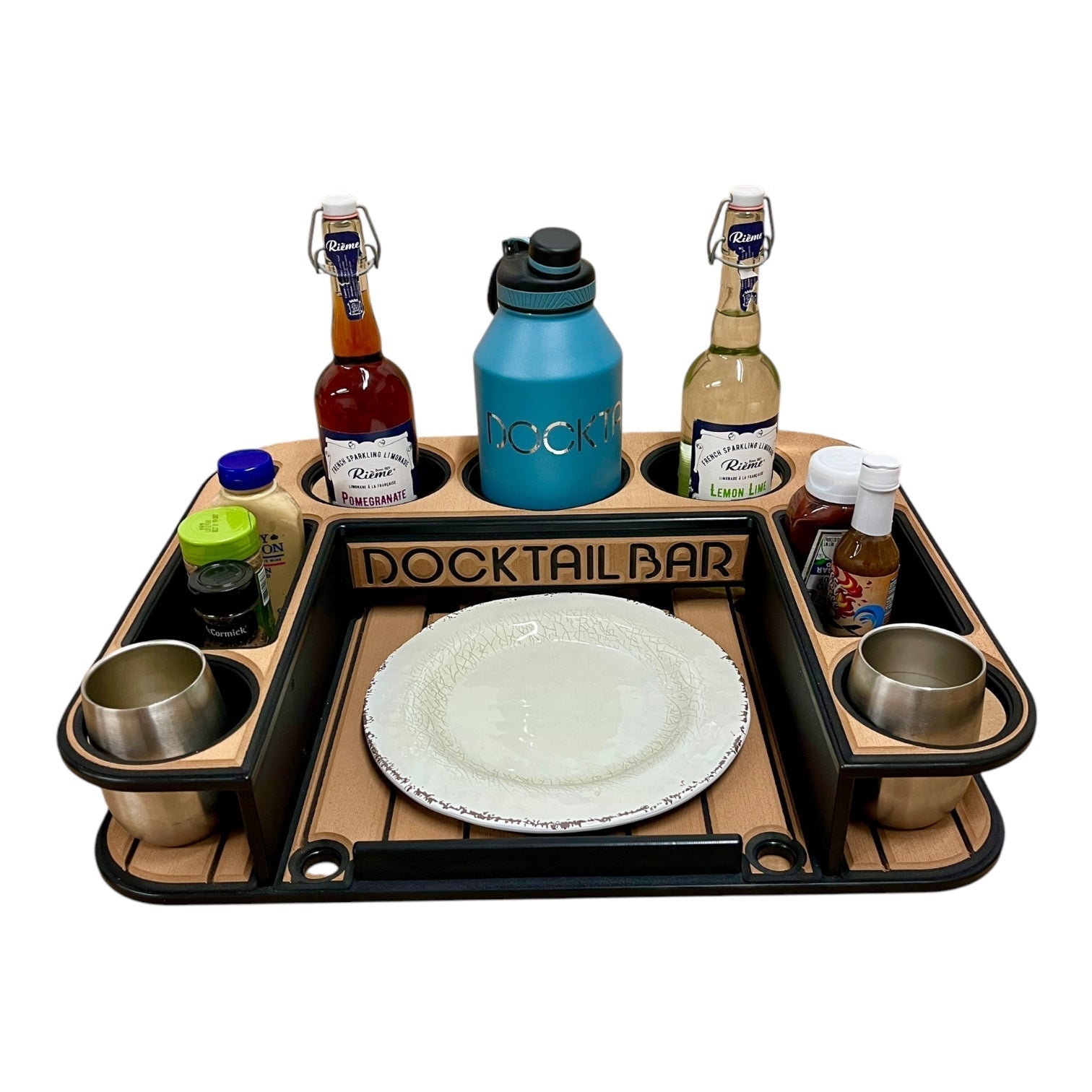 Midnight Series - Docktail Butler Boat Table with Adjustable Rod Holder Mount