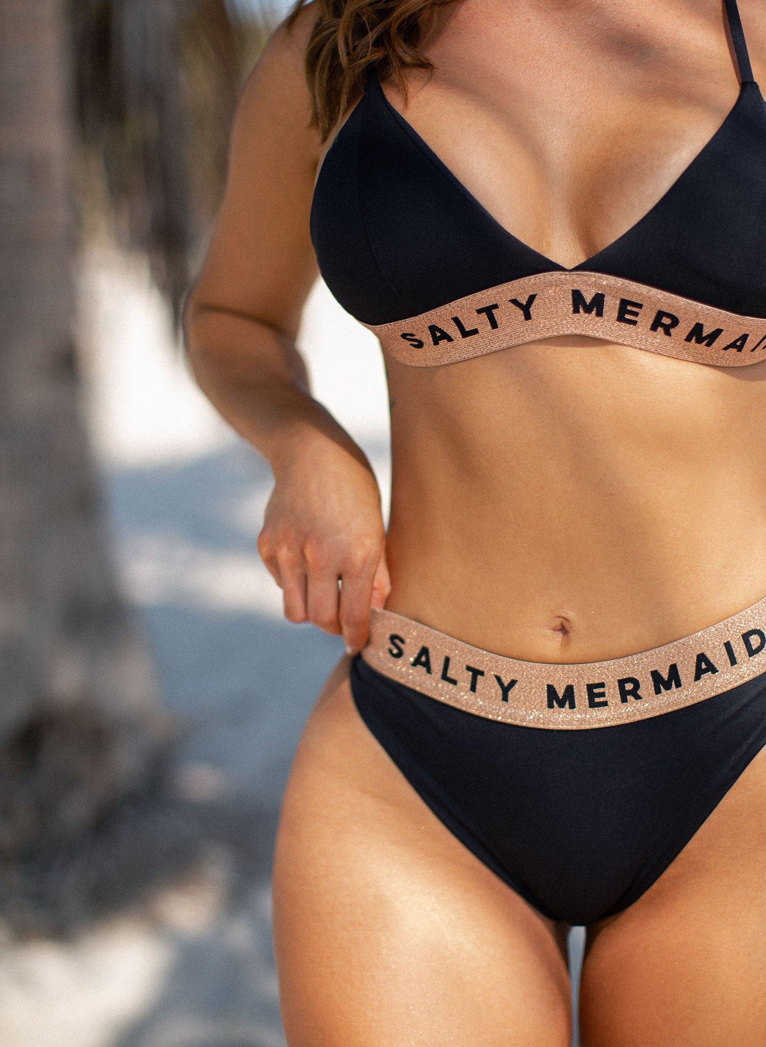 Banded Bikini Top 2.0 - My Private Jet Black / Rose Gold