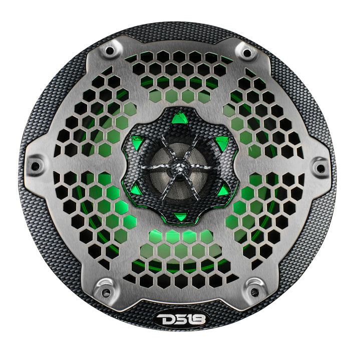 NXL 6.5" 2-Way Coaxial Marine Speaker With LED RGB Lights 100 Watts Rms 4-Ohm - Black Carbon Fiber