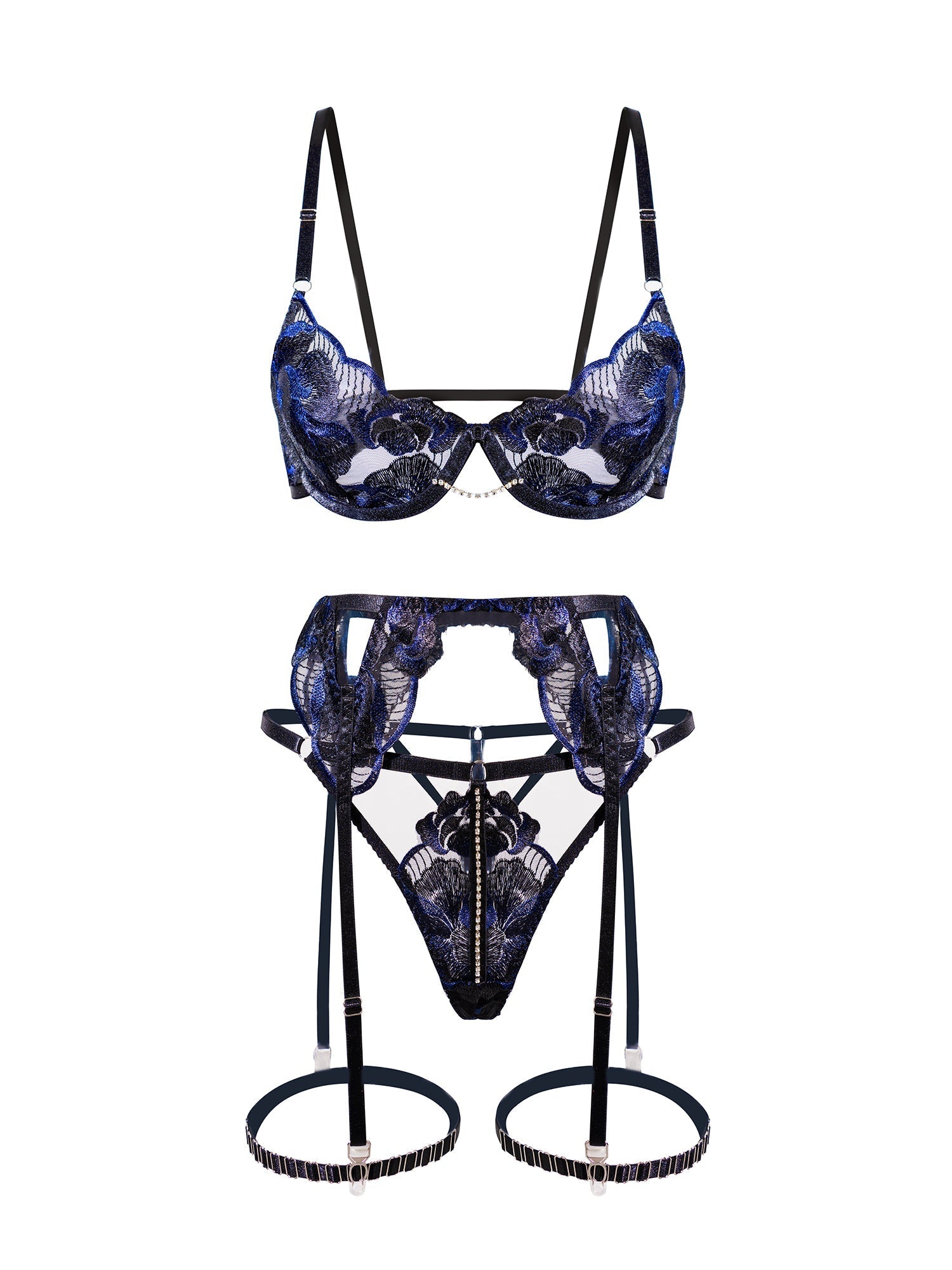 Black Luxurious Fancy Embroidered Sexy Lingerie Set