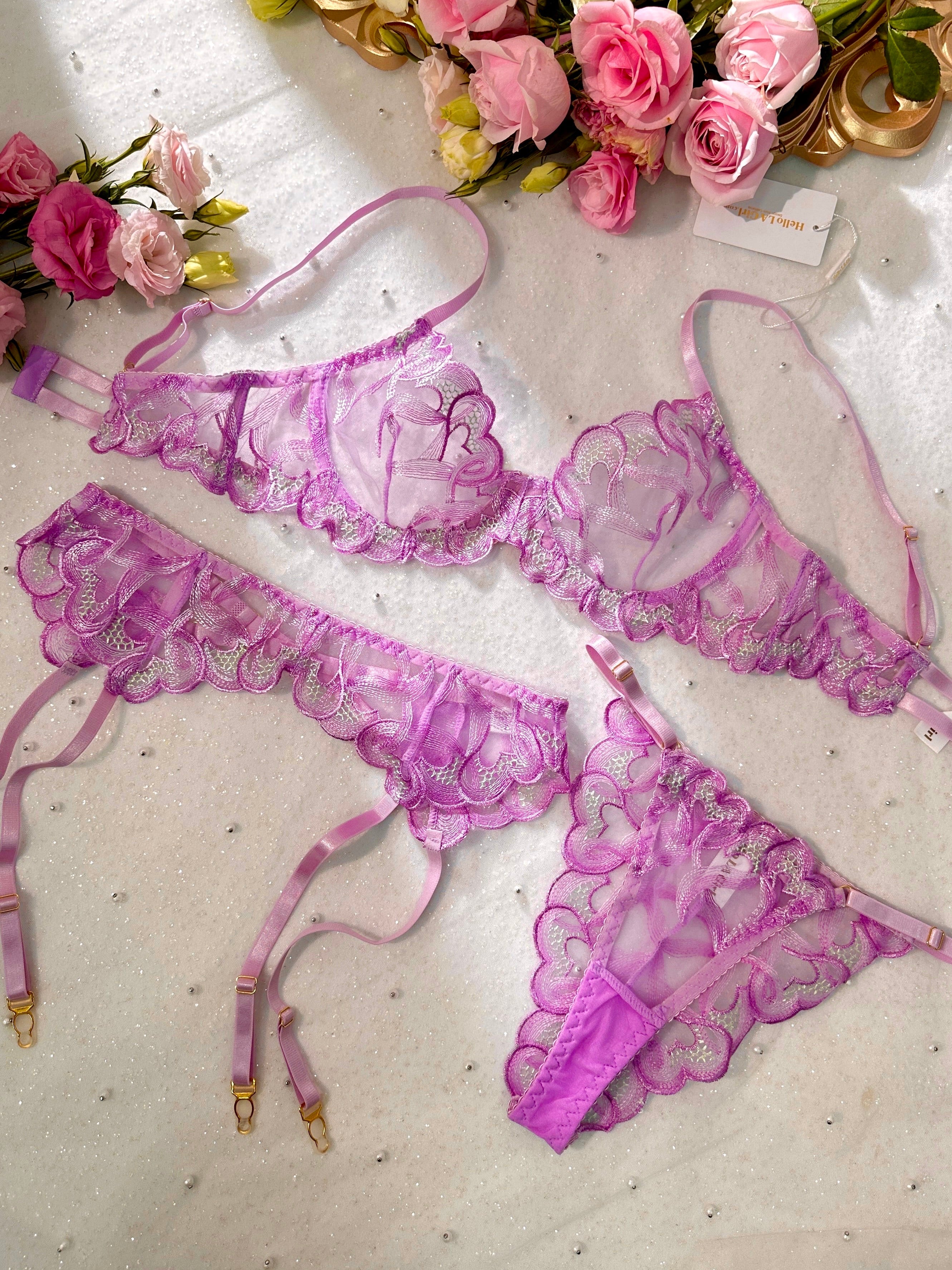 Purple Embroidery Lingerie Set