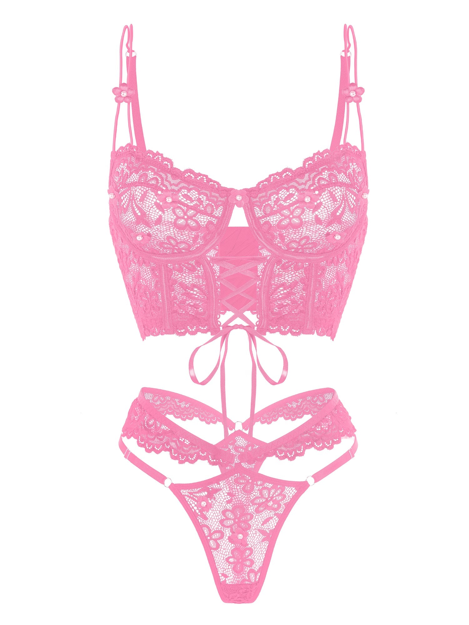Pink Pearls Small Flower Lace Lingerie Set