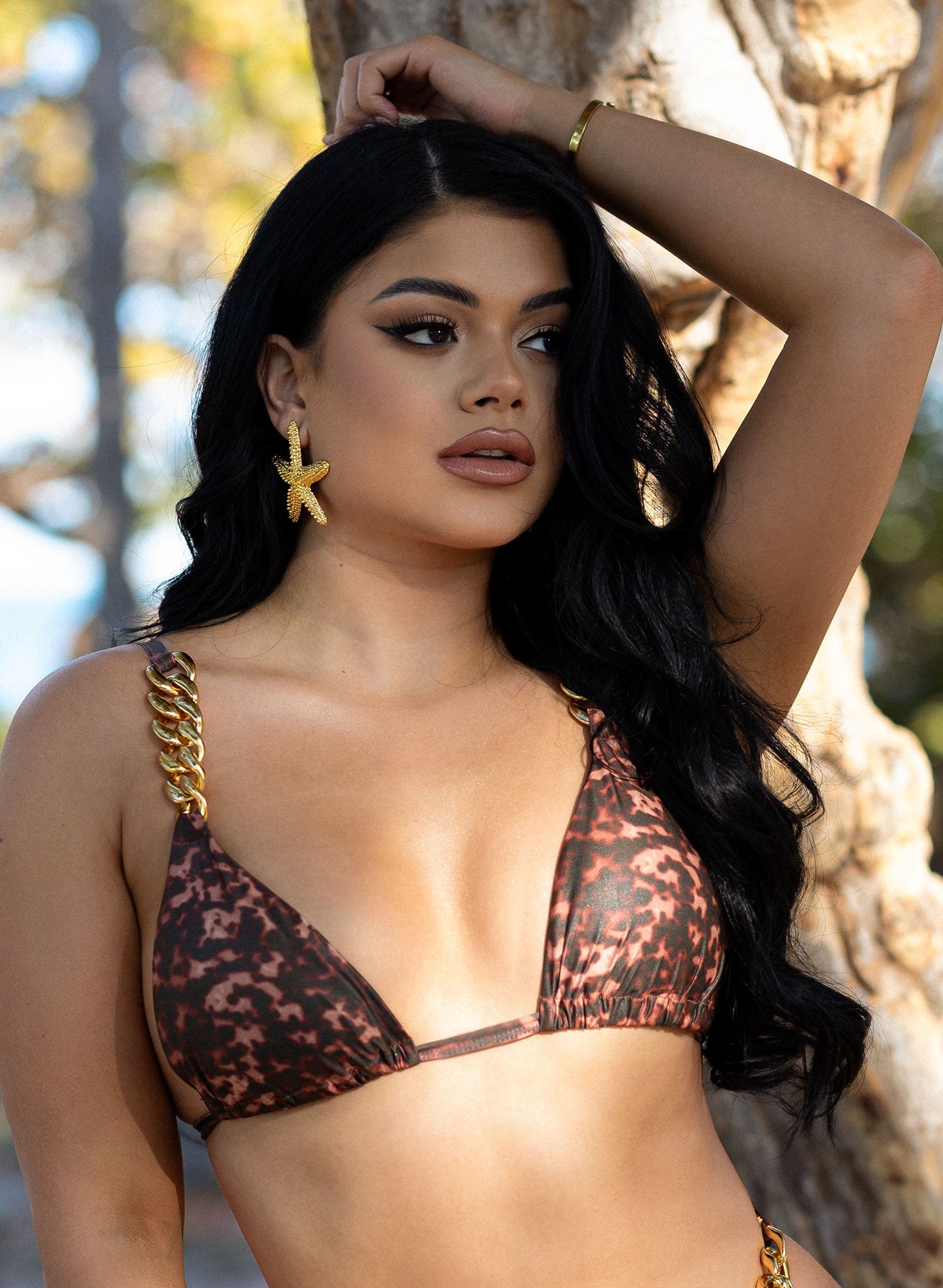 Griselda Gold Chain Bikini Top - Tortoise Shell Print