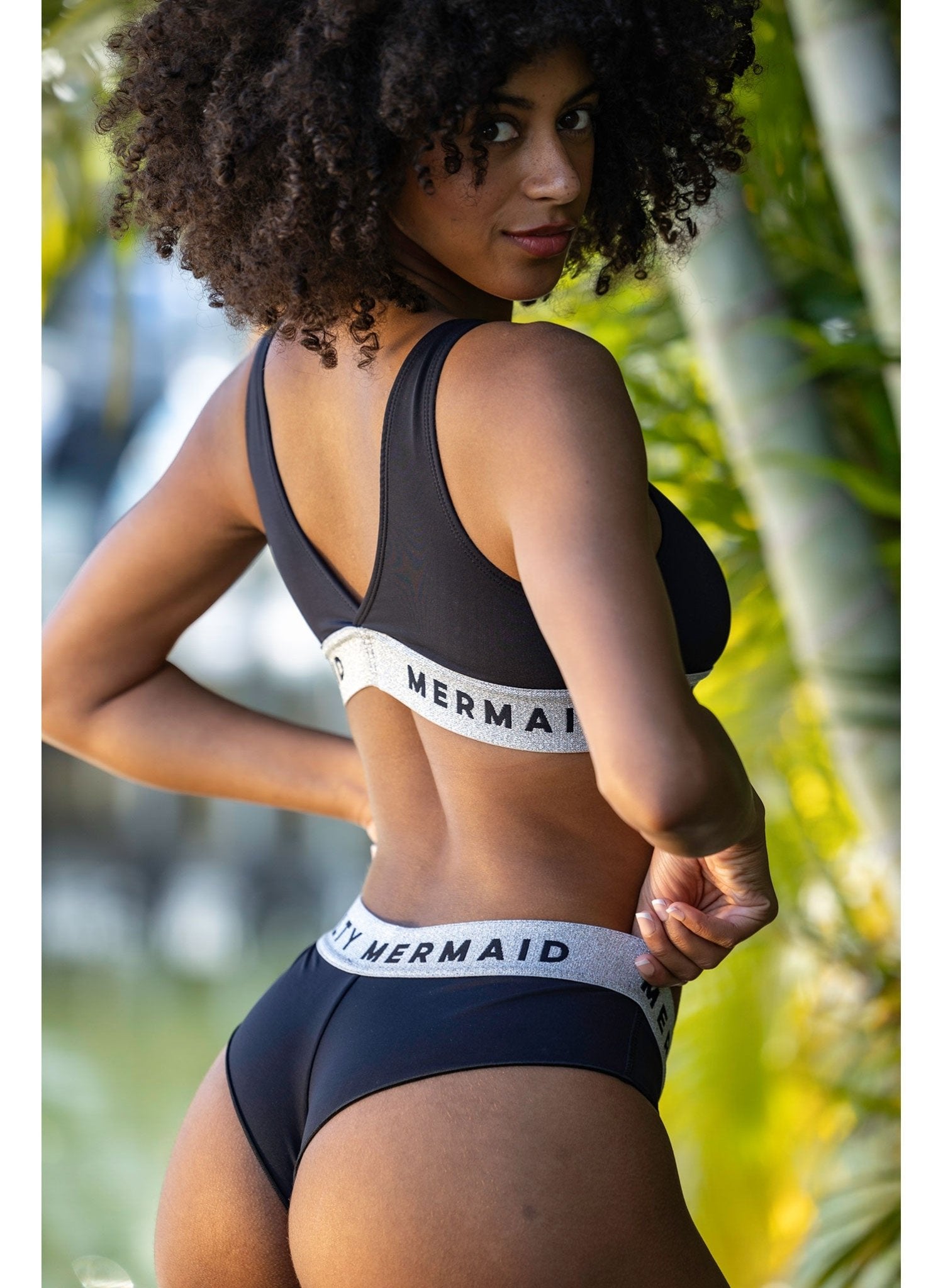 Bianca Banded Bikini Top - My Private Jet Black / Silver