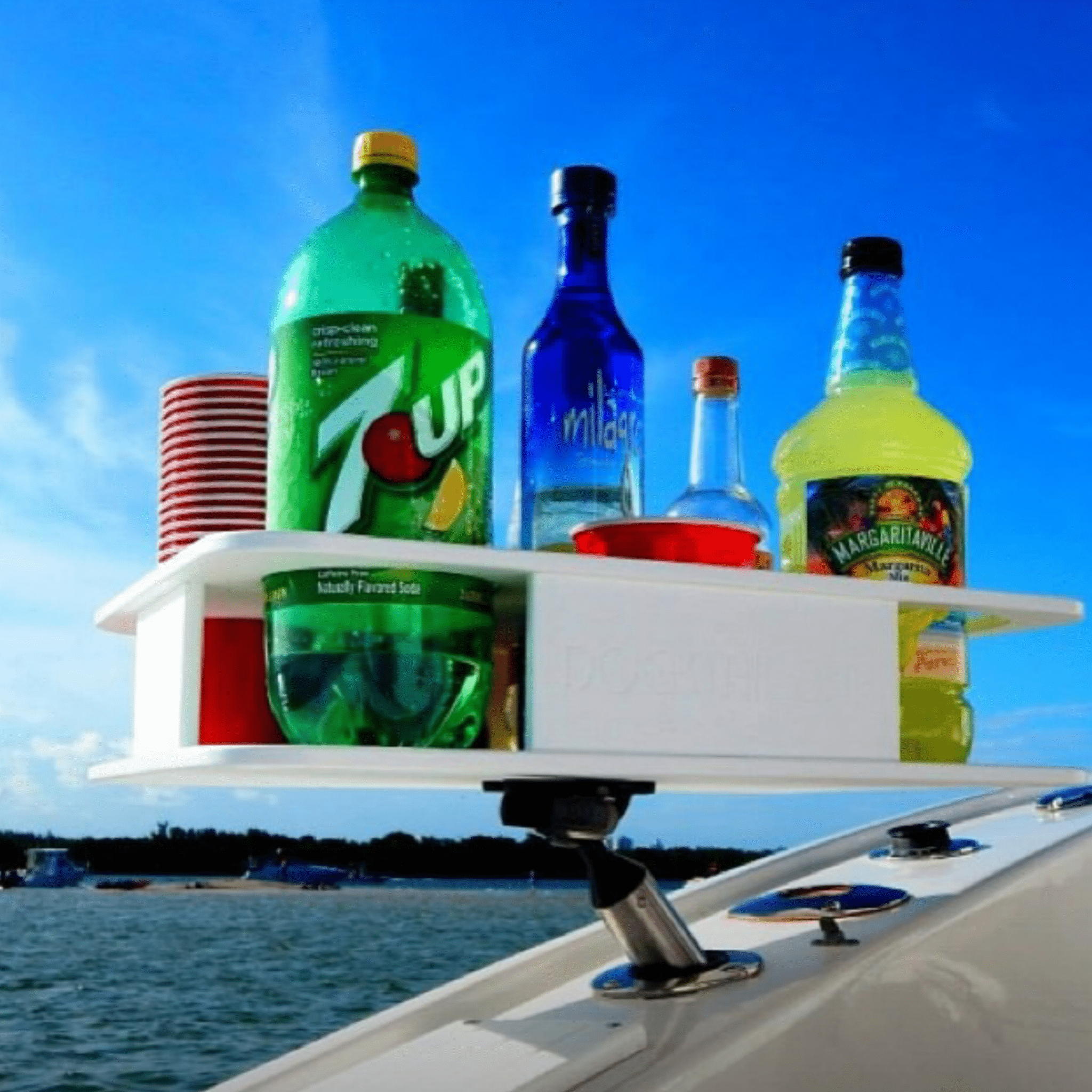 Docktail Boat Table Caddy with Adjustable Rod Holder Mount