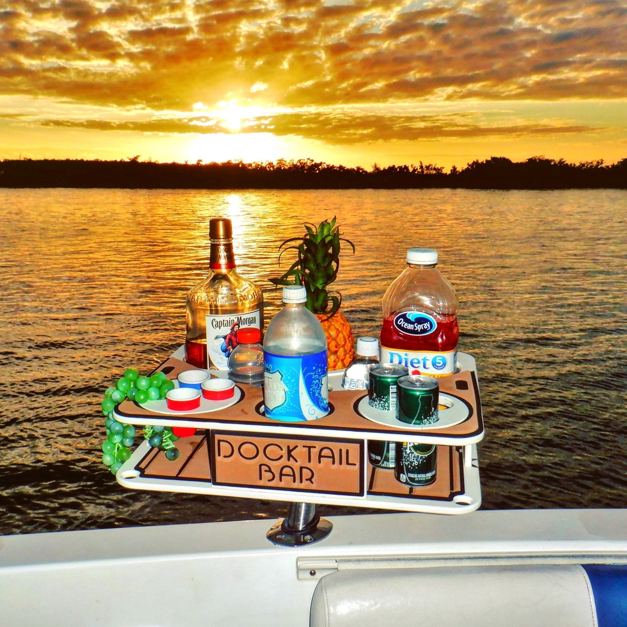 Docktail Boat Table Caddy with Adjustable Rod Holder Mount