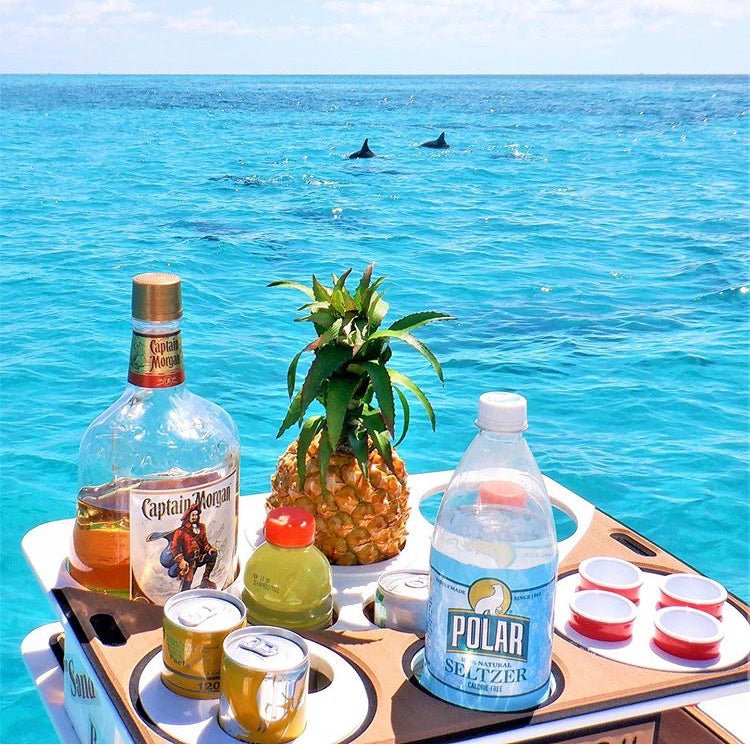 Docktail Boat Table Caddy with Adjustable Rod Holder Mount