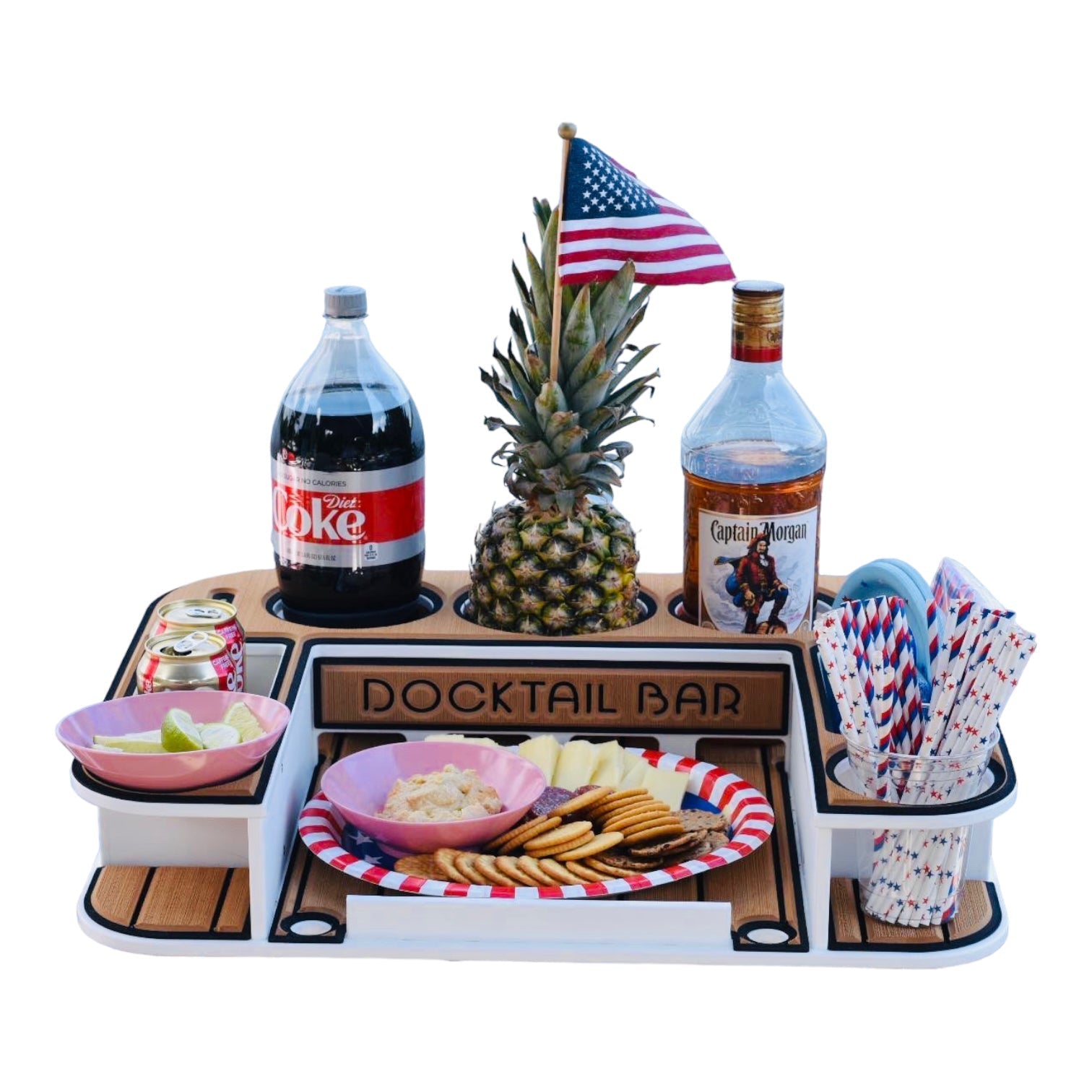 Docktail Butler Boat Table with Adjustable Rod Holder Mount