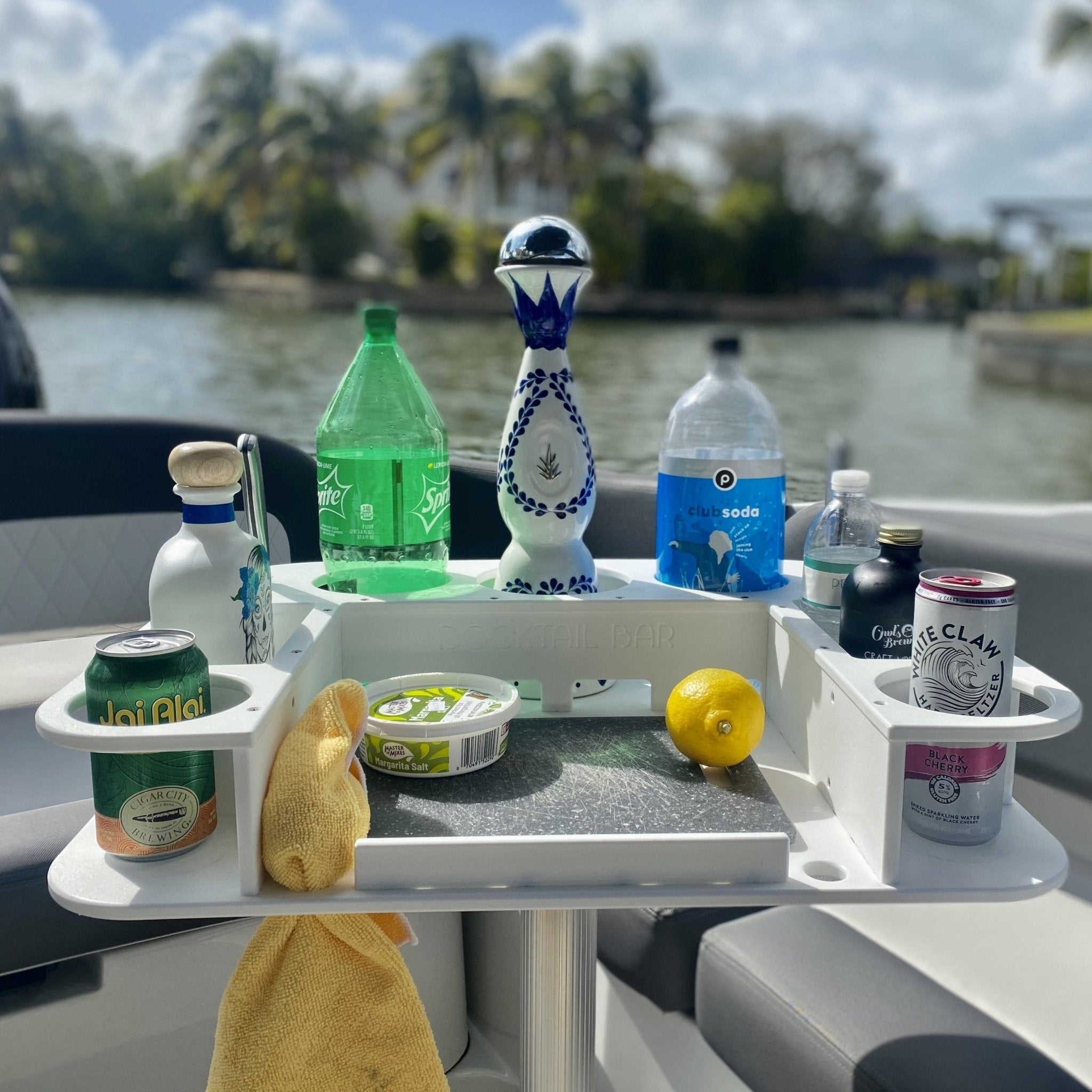 Docktail Butler Boat Table with Pedestal Table Attachment Options