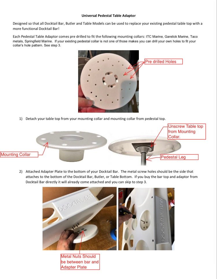 Docktail Butler Boat Table with Pedestal Table Attachment Options
