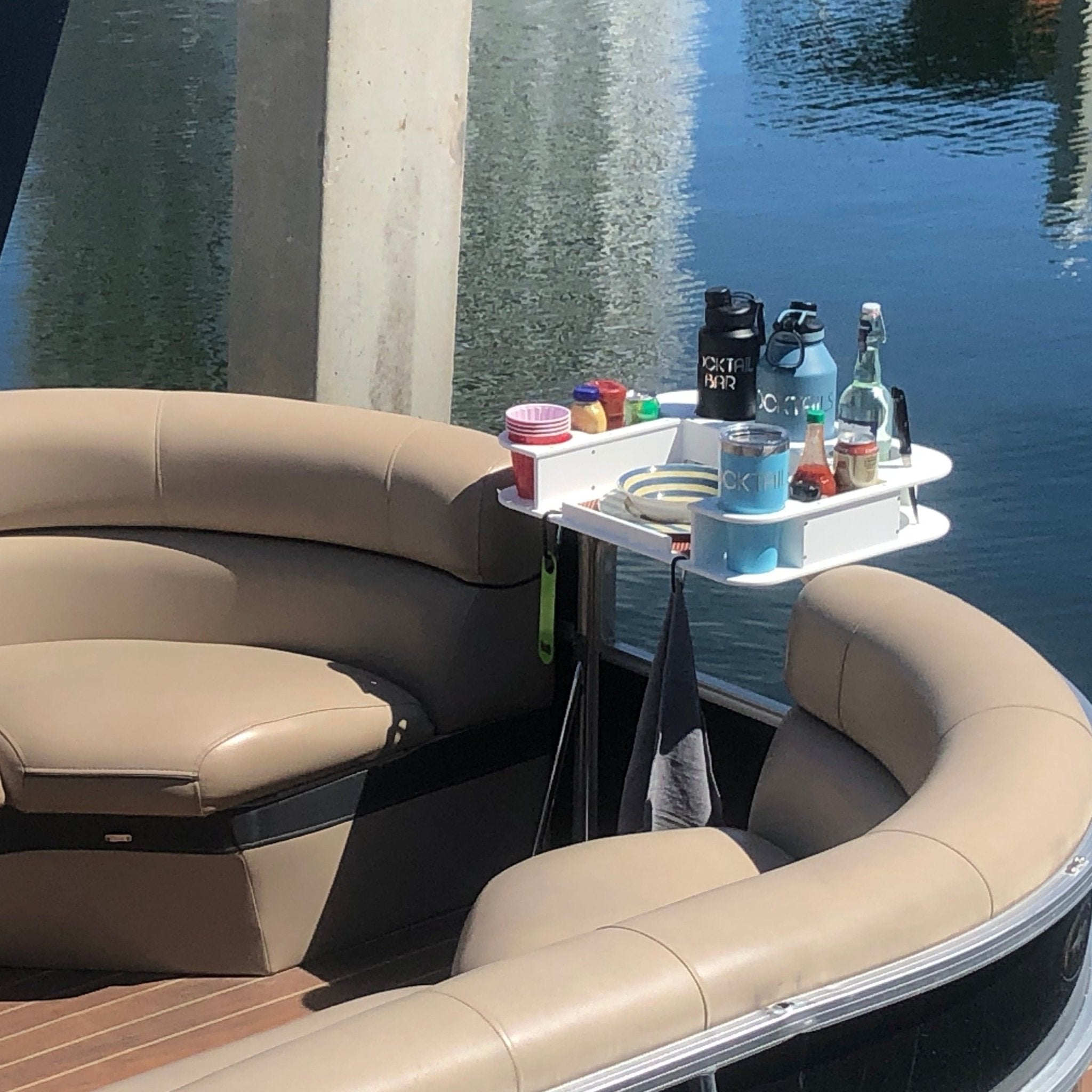Docktail Butler Boat Table with Pontoon Boat Rail Mount