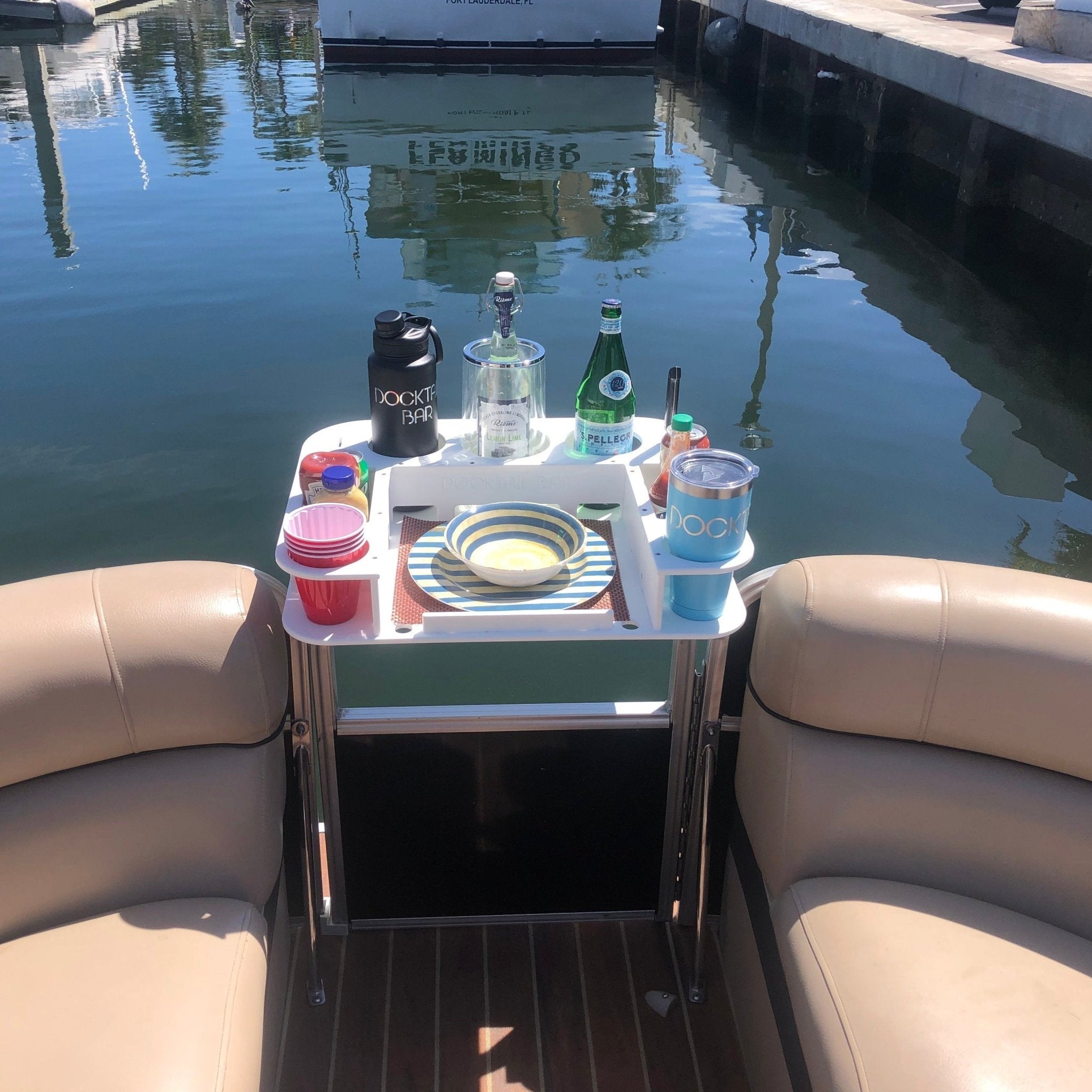 Docktail Butler Boat Table with Pontoon Boat Rail Mount