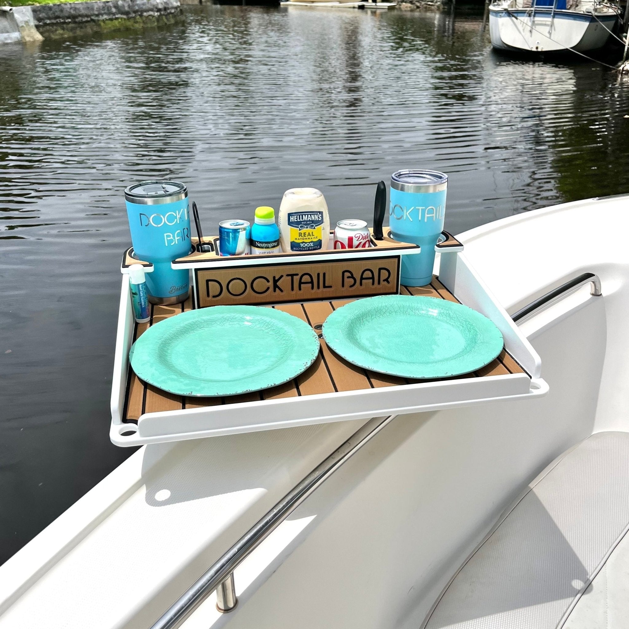 Docktail Utility Boat Table Accessory with Adjustable Rod Holder Mount