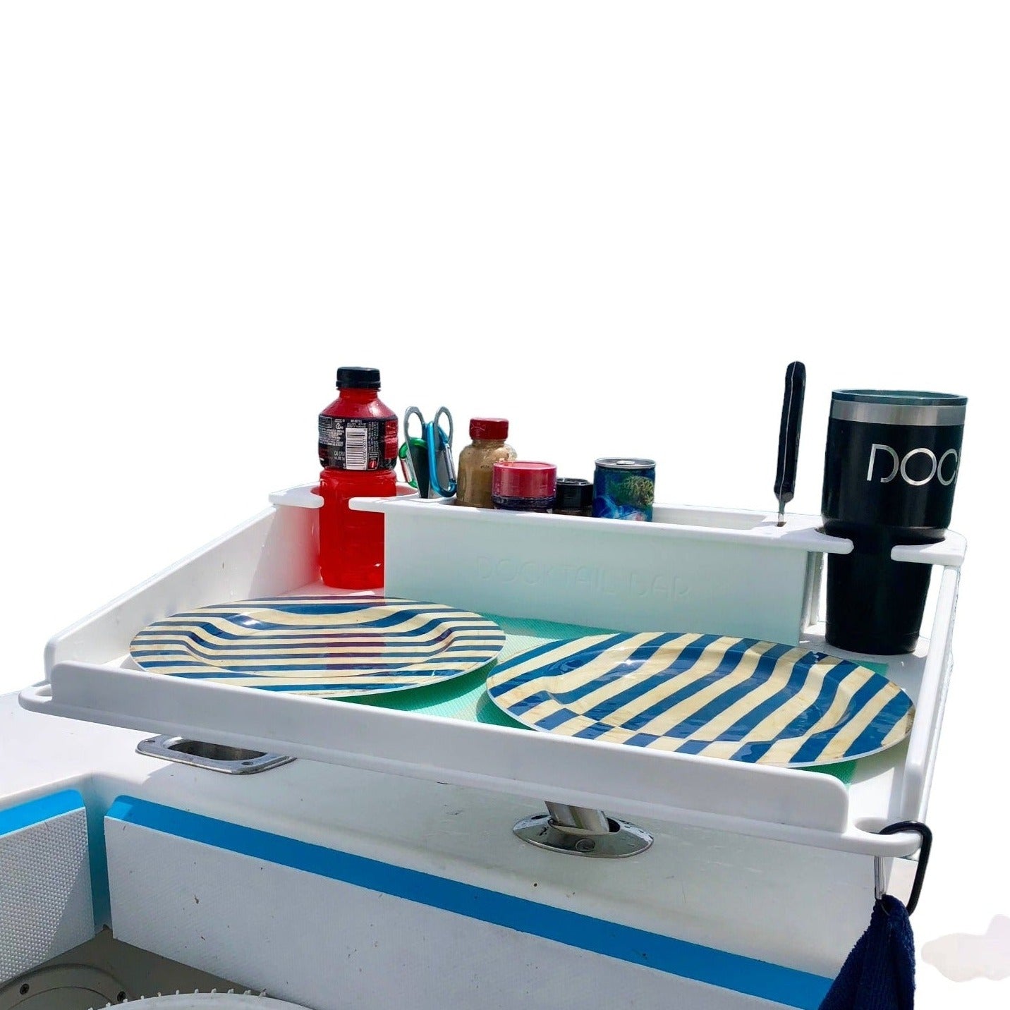 Docktail Utility Boat Table Accessory with Adjustable Rod Holder Mount