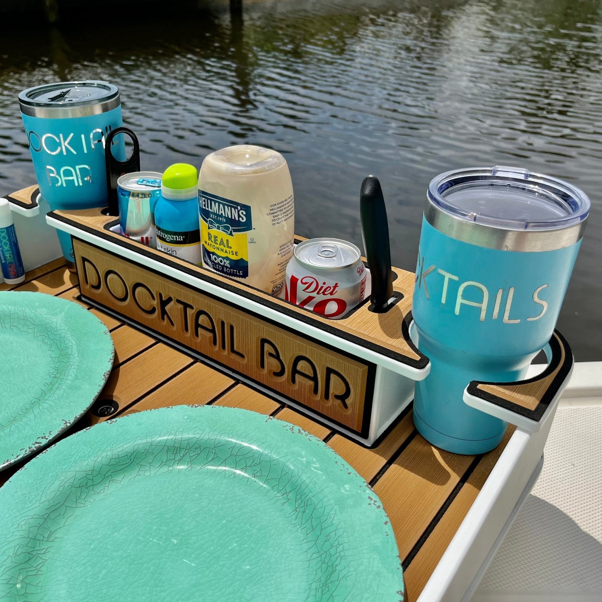 Docktail Utility Boat Table Accessory with Adjustable Rod Holder Mount