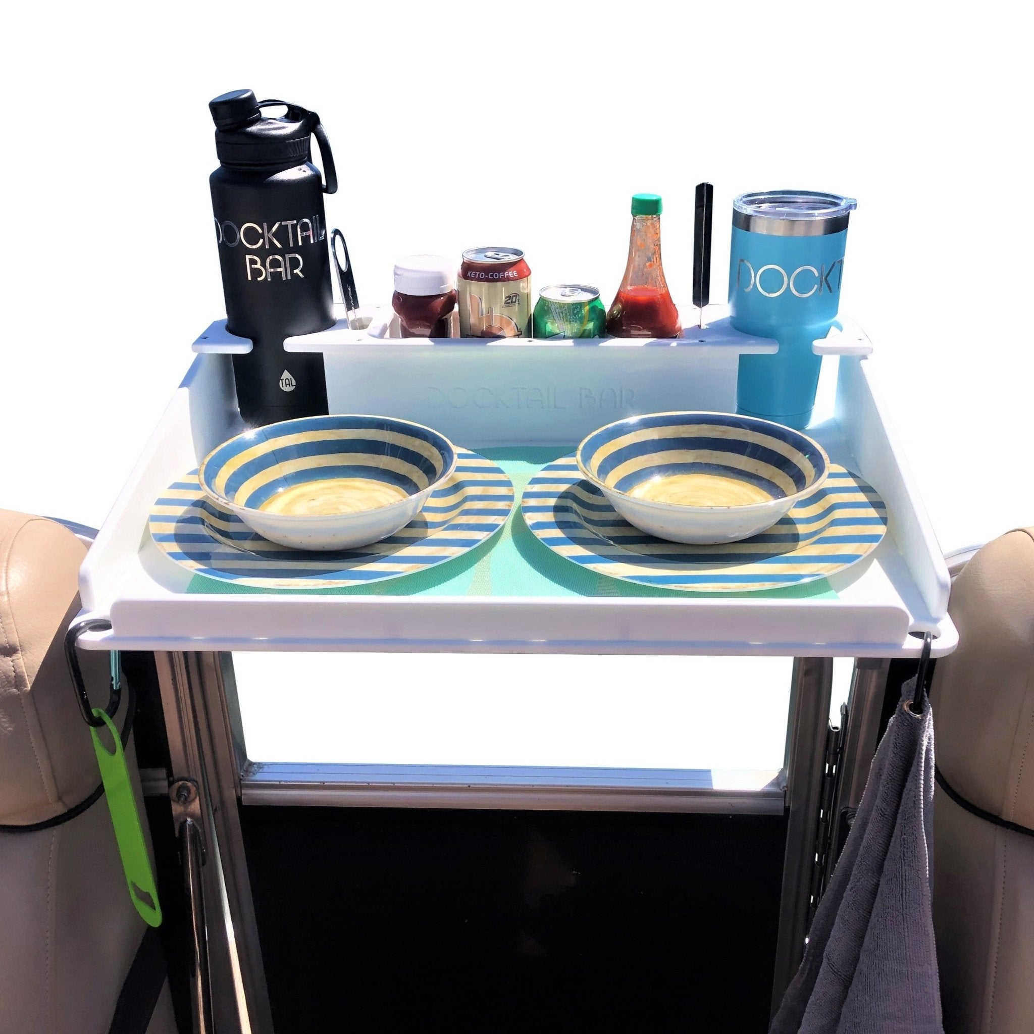Docktail Utility Boat Table with Pontoon Boat Rail Mount
