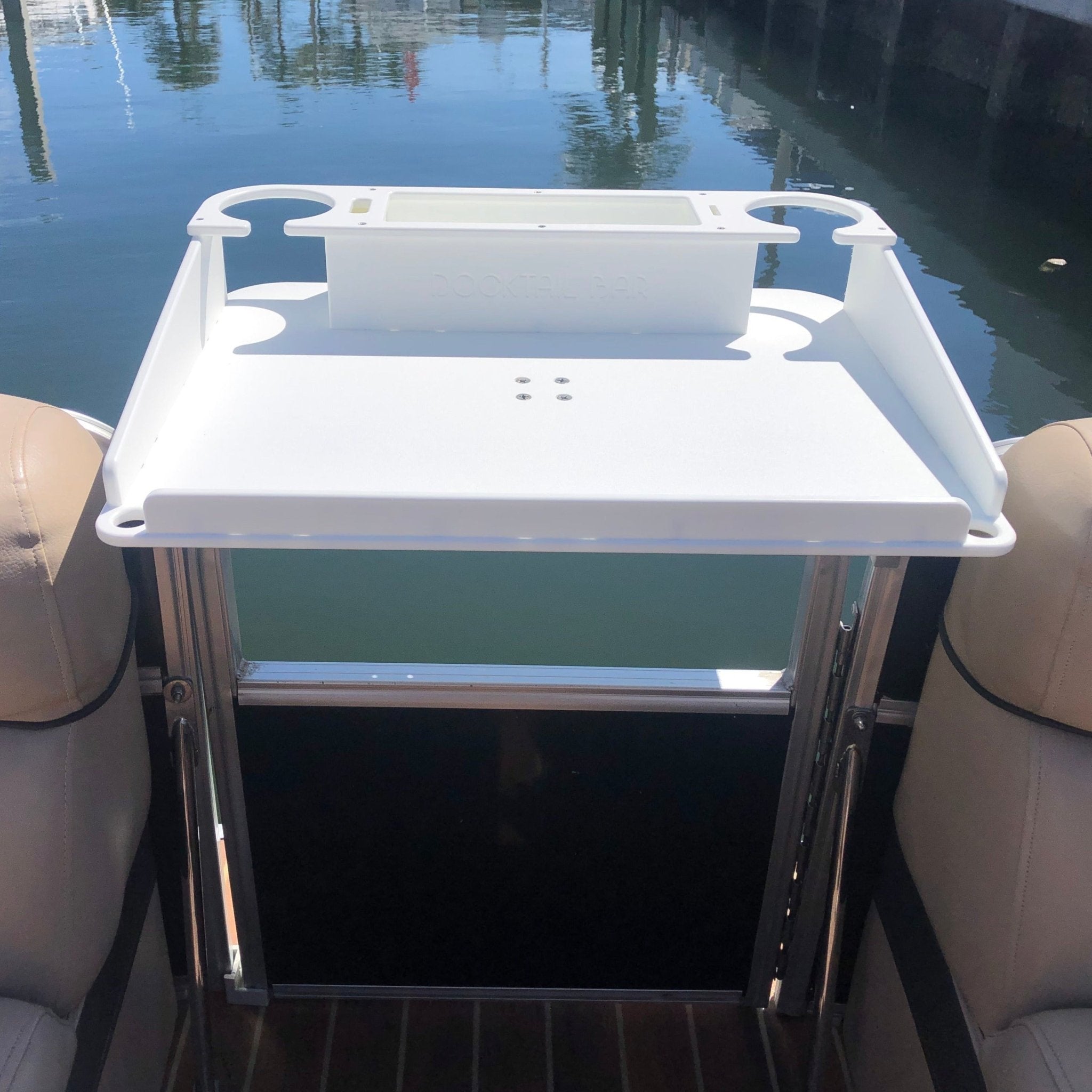 Docktail Utility Boat Table with Pontoon Boat Rail Mount