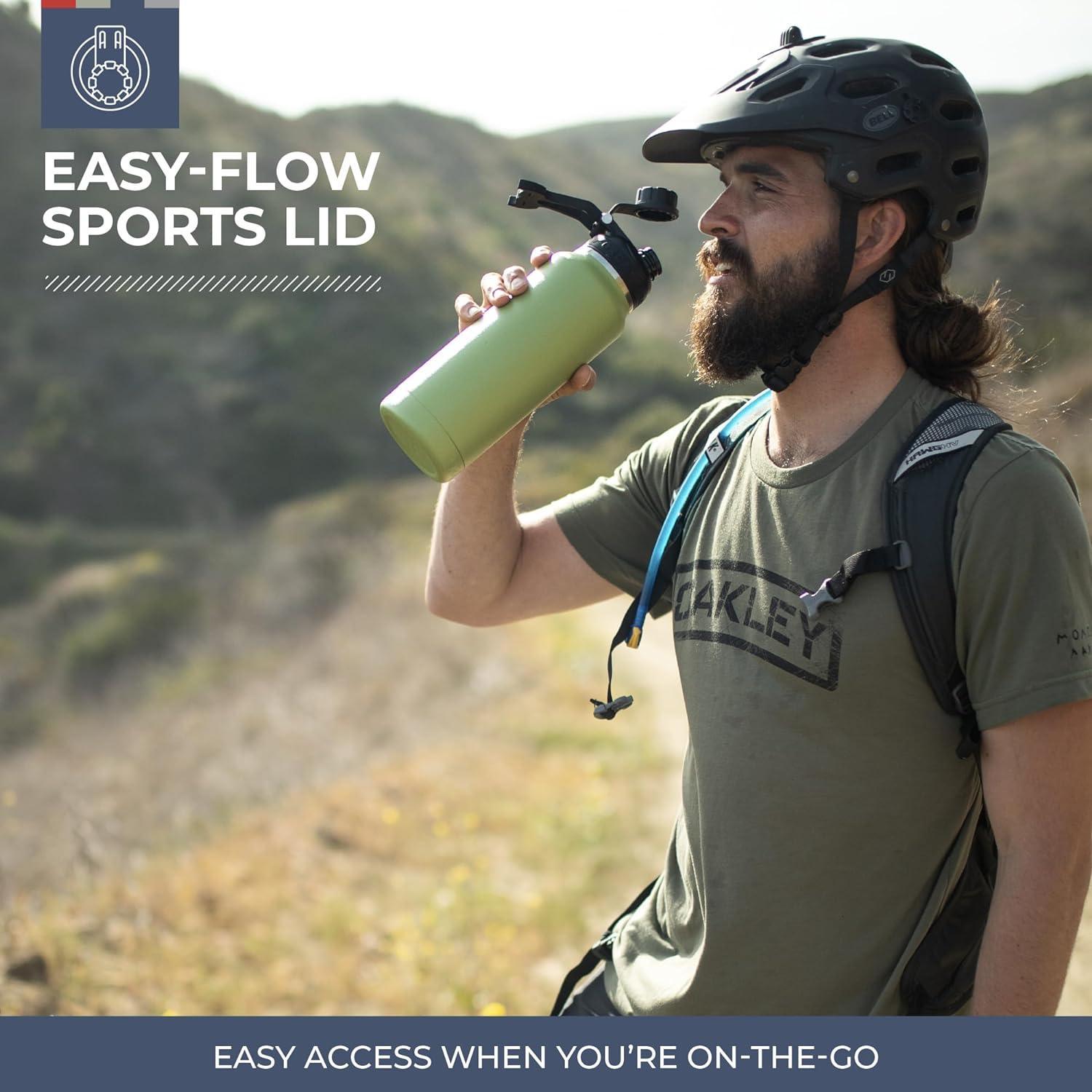 HYDRA™ 34OZ Water Bottle with Powder Coat Finish & Silicone Grip Whale Tale Handle