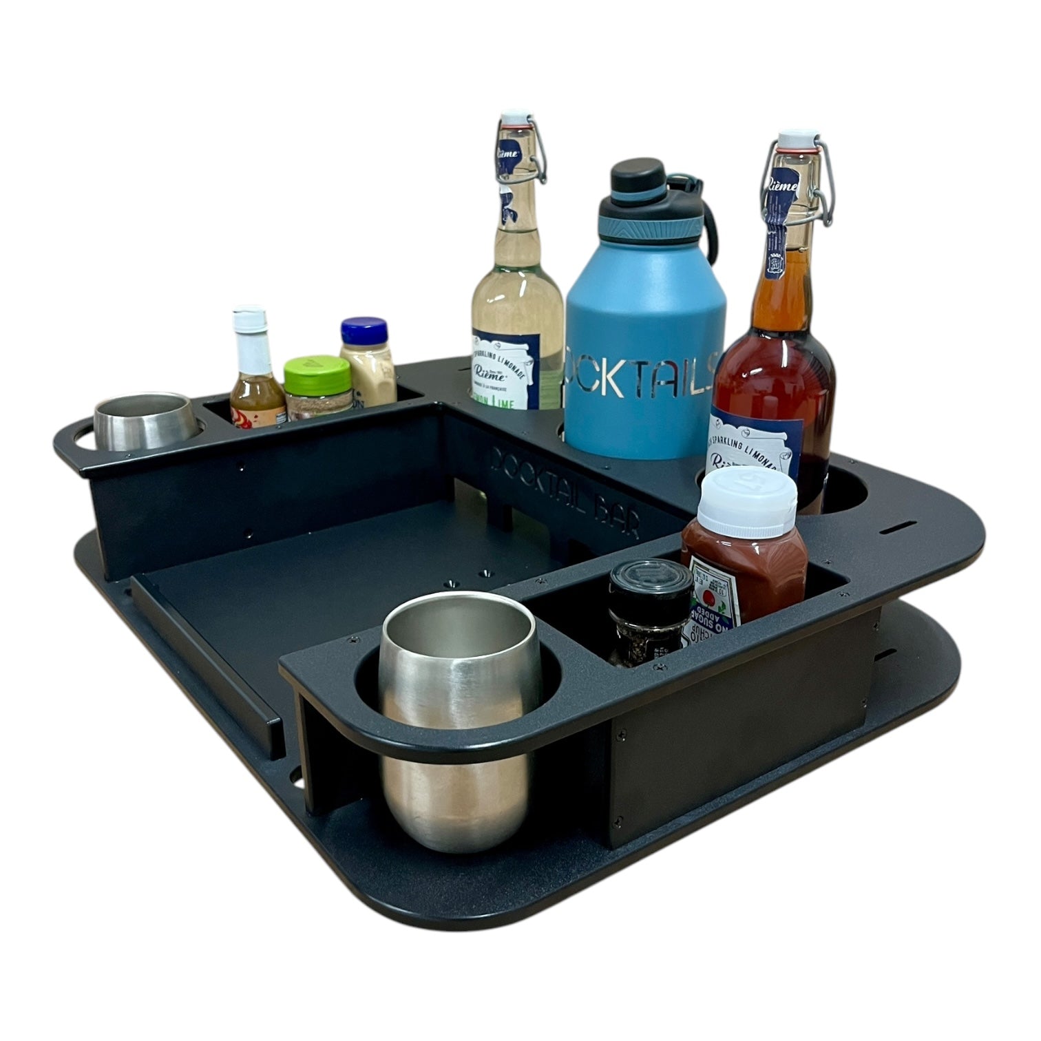 Midnight Series - Docktail Butler Boat Table with Adjustable Rod Holder Mount