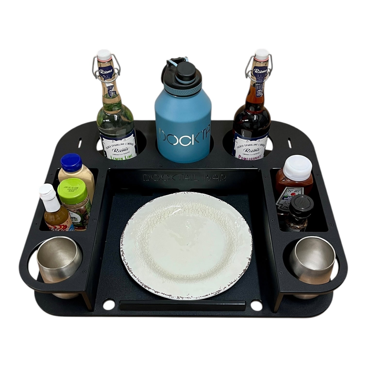 Midnight Series - Docktail Butler Boat Table with Adjustable Rod Holder Mount